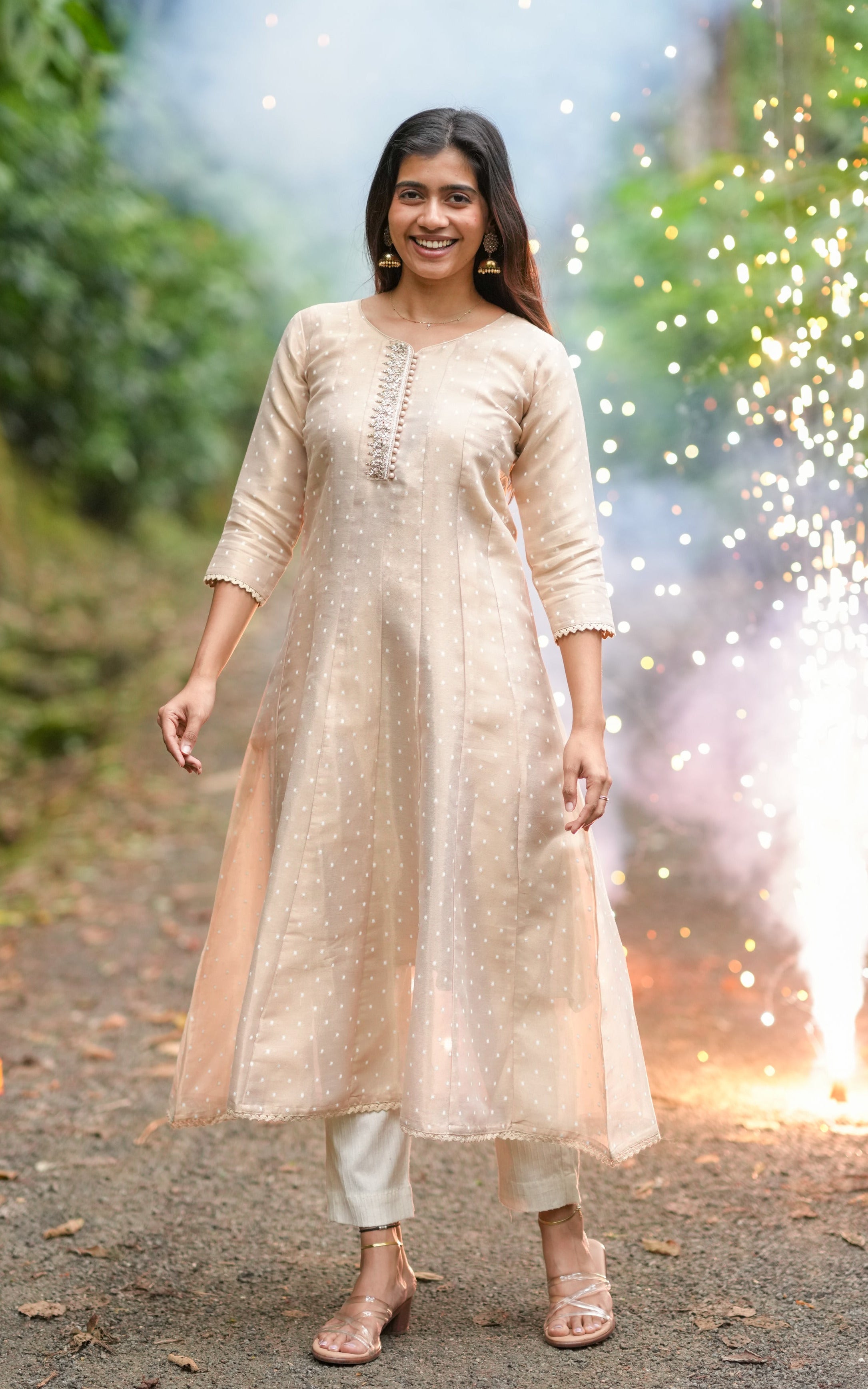 Instore – Beige Hemabindu Kurti for Women – Chanderi – Festive Ethnic Wear
