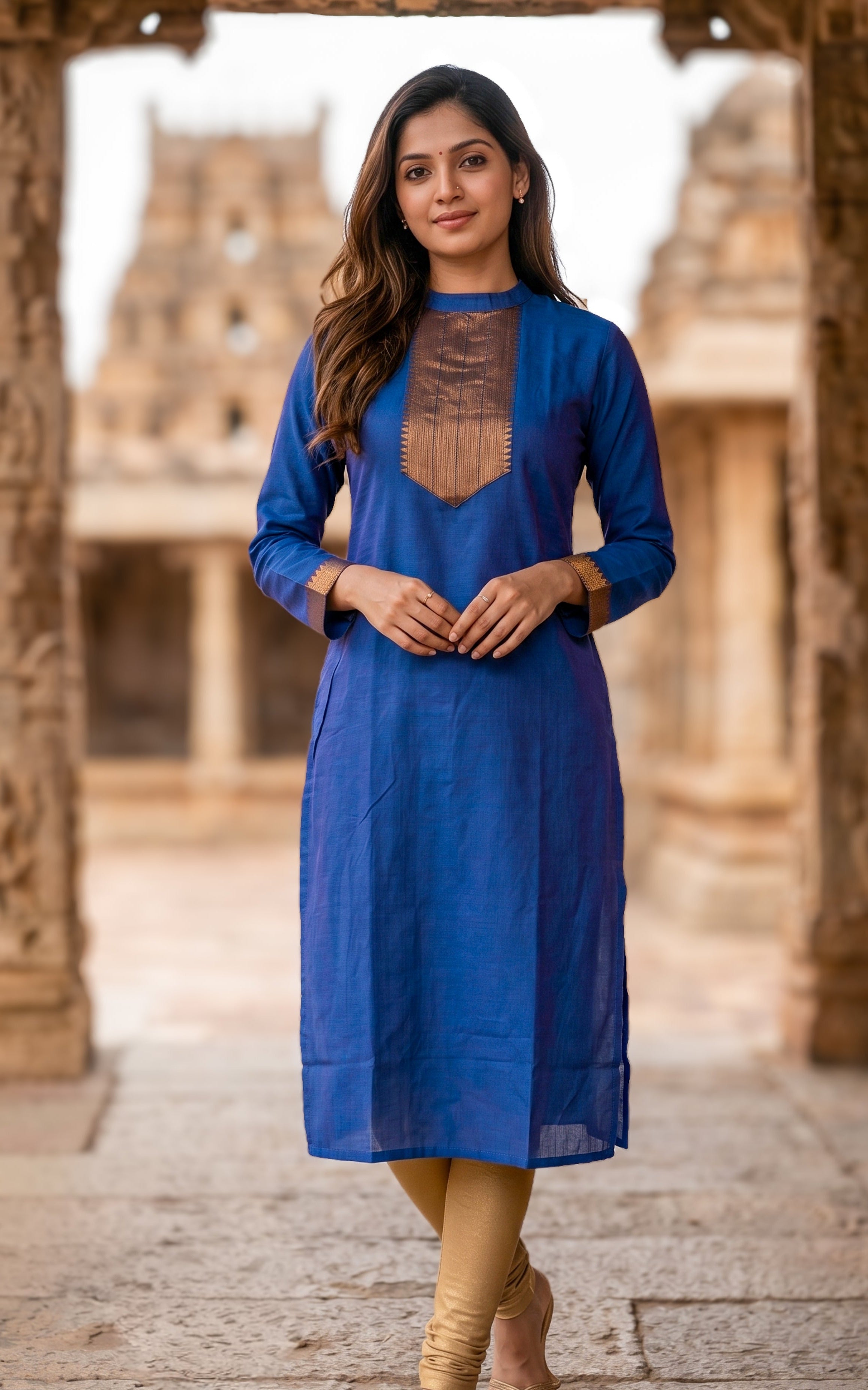 Blue stylish straight cut kurti for women