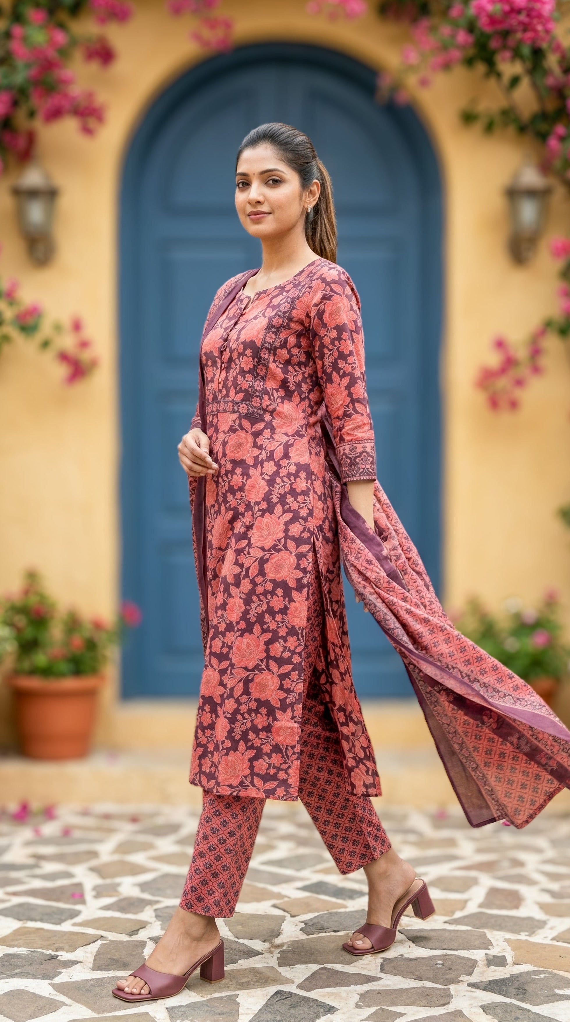 Casual wear printed cotton kurti set for women
