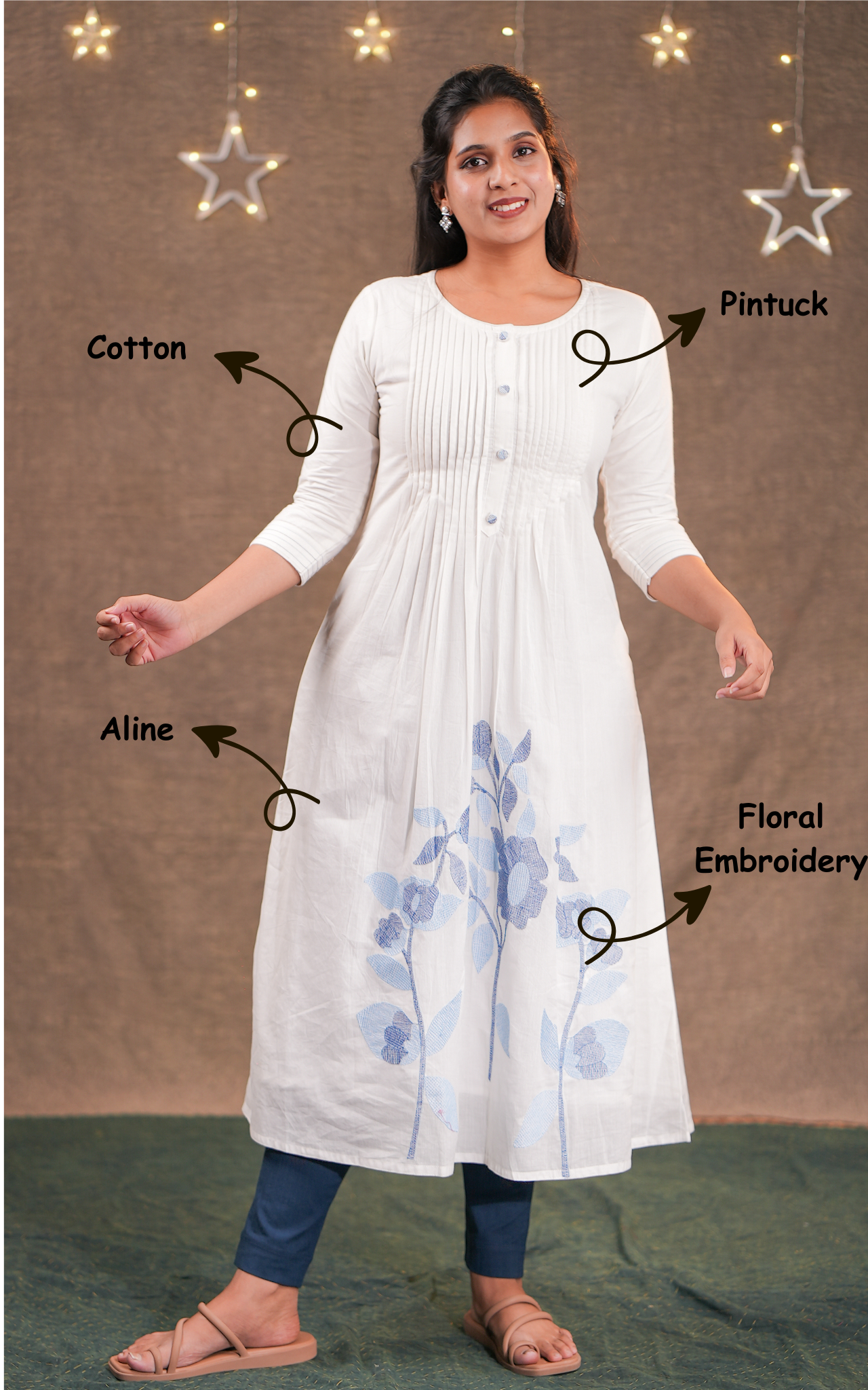 Floral Embroidery Aline kurti 