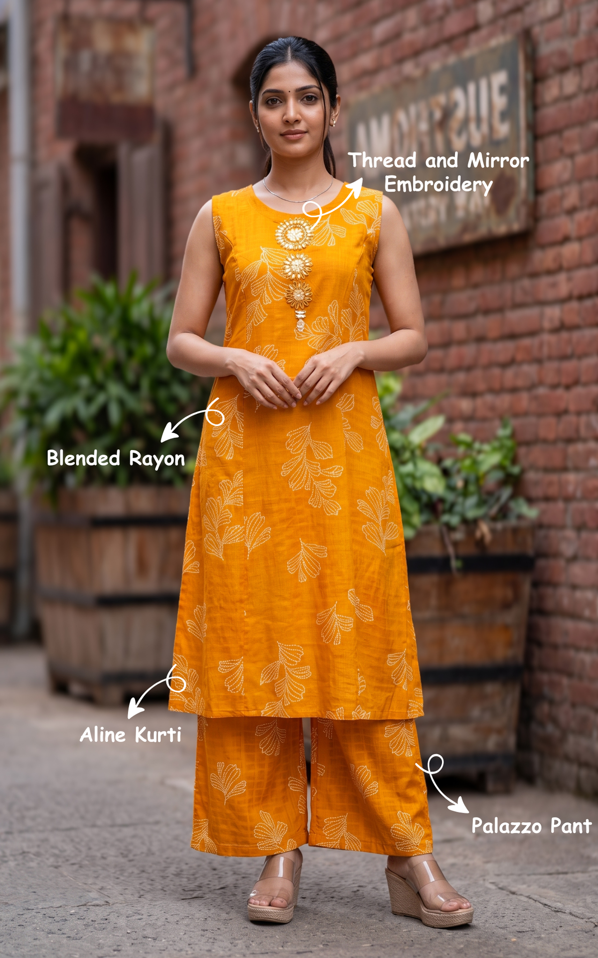 Mango Blended Rayon Traditional Aline Kurti Set for Women