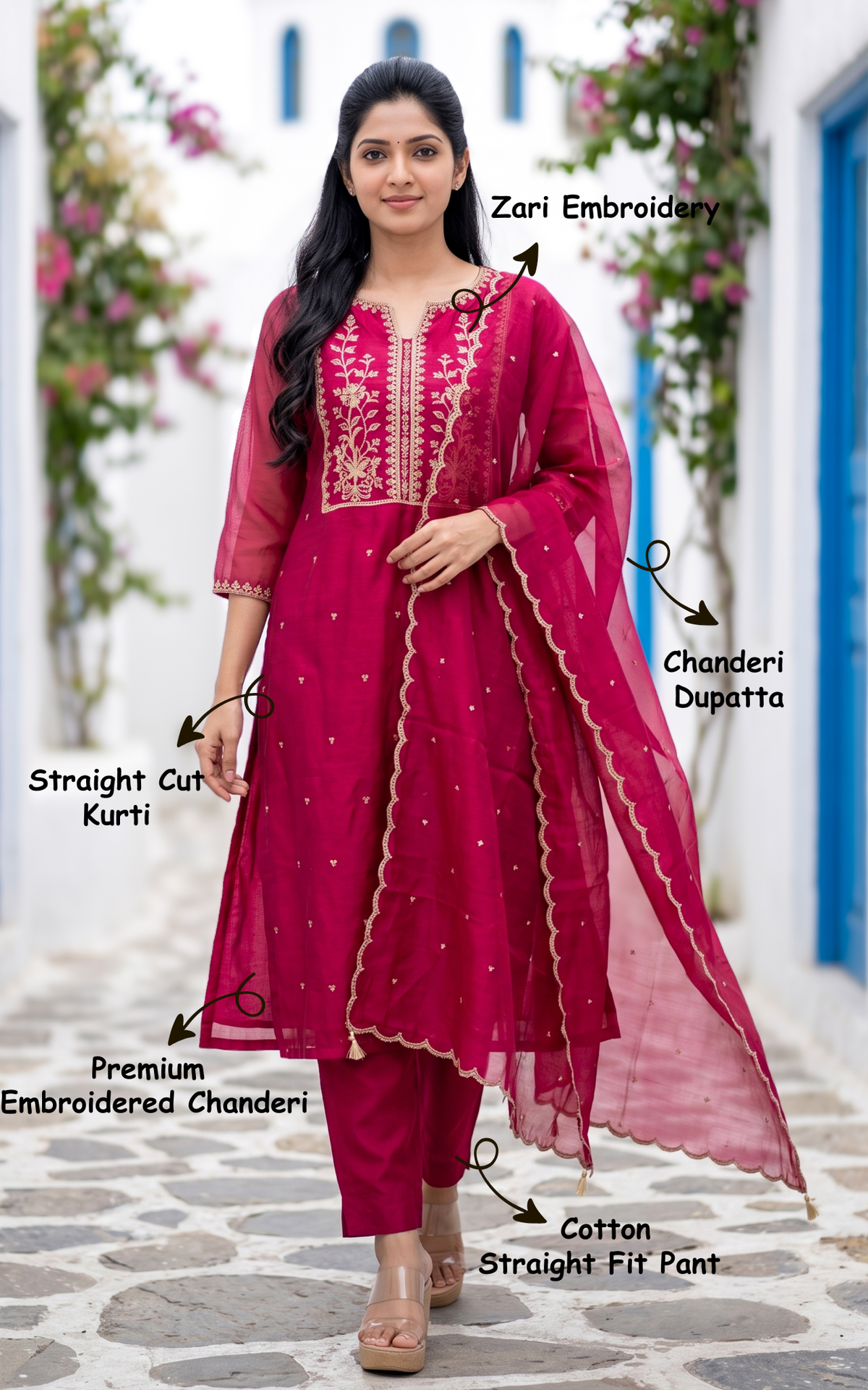 Devasha Red (Kurti+Pant+Dupatta)