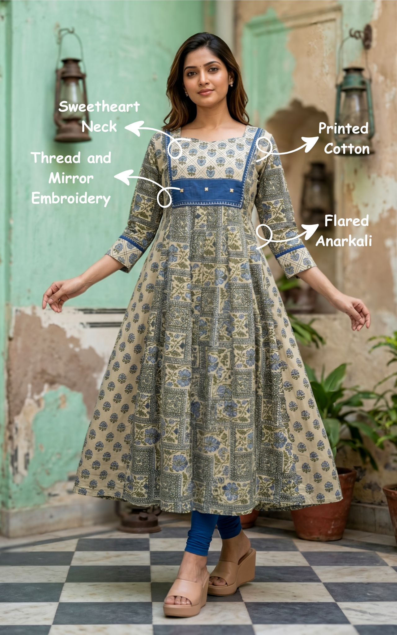 Breathable cotton summer Anarkali kurti for women