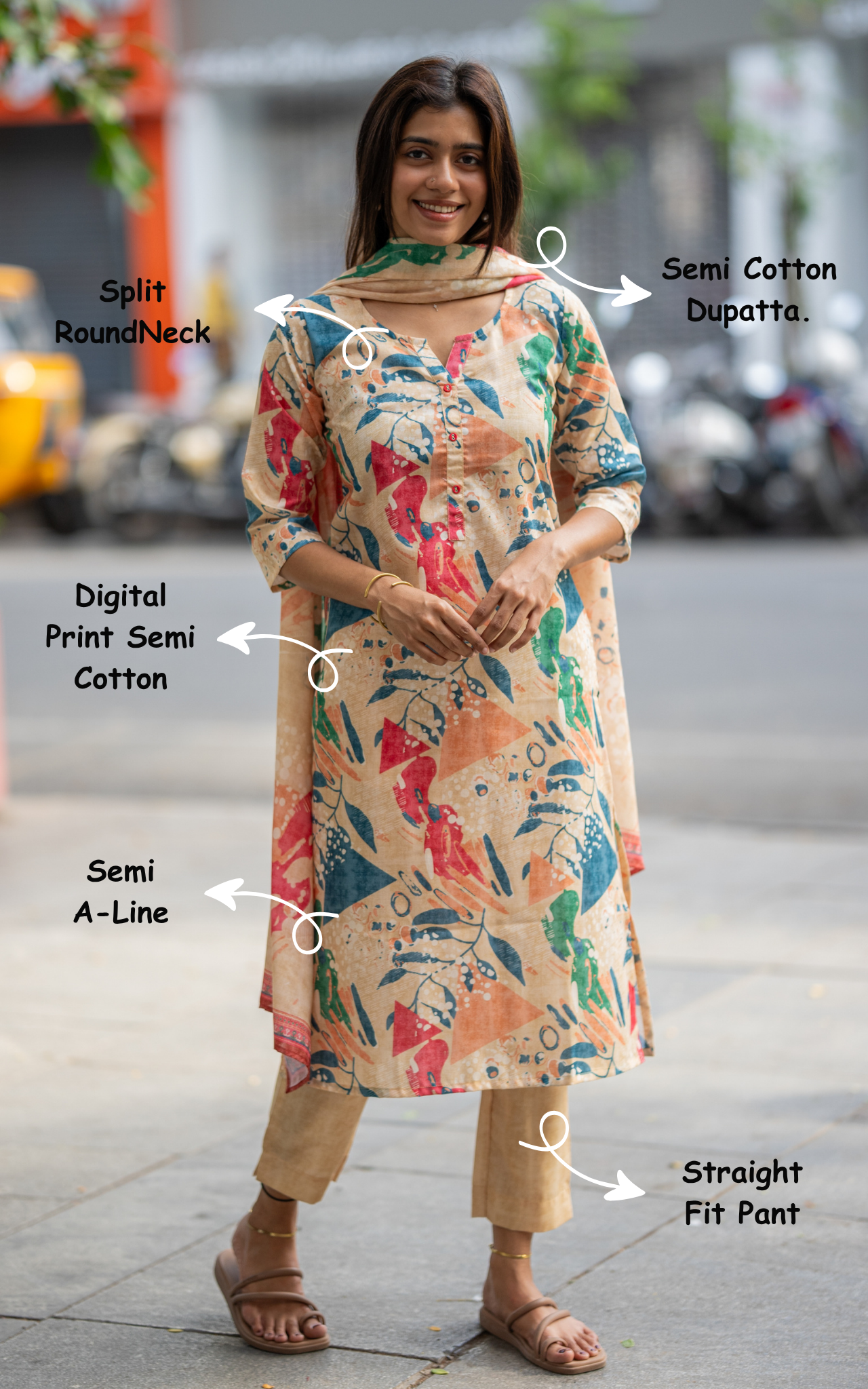 Instore – Pastel Yellow Keshini Kurti Pant Dupatta Set for Women – Semi Cotton – Digital Print – Ethnic Wear