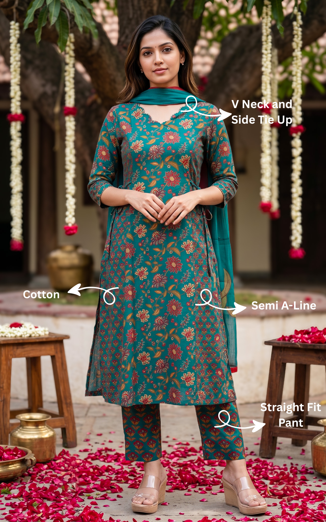Instore – Anuradha C Kurti Pant Dupatta Set for Women – Georgette – Printed – Ethnic Wear
