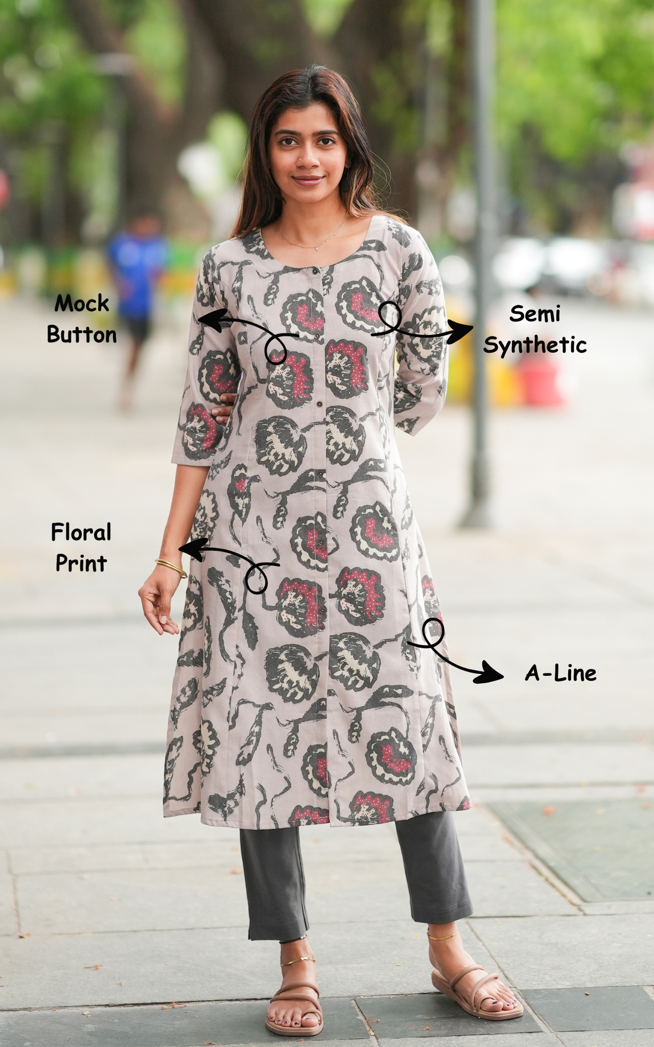 Aline kurti with front slit and side slits