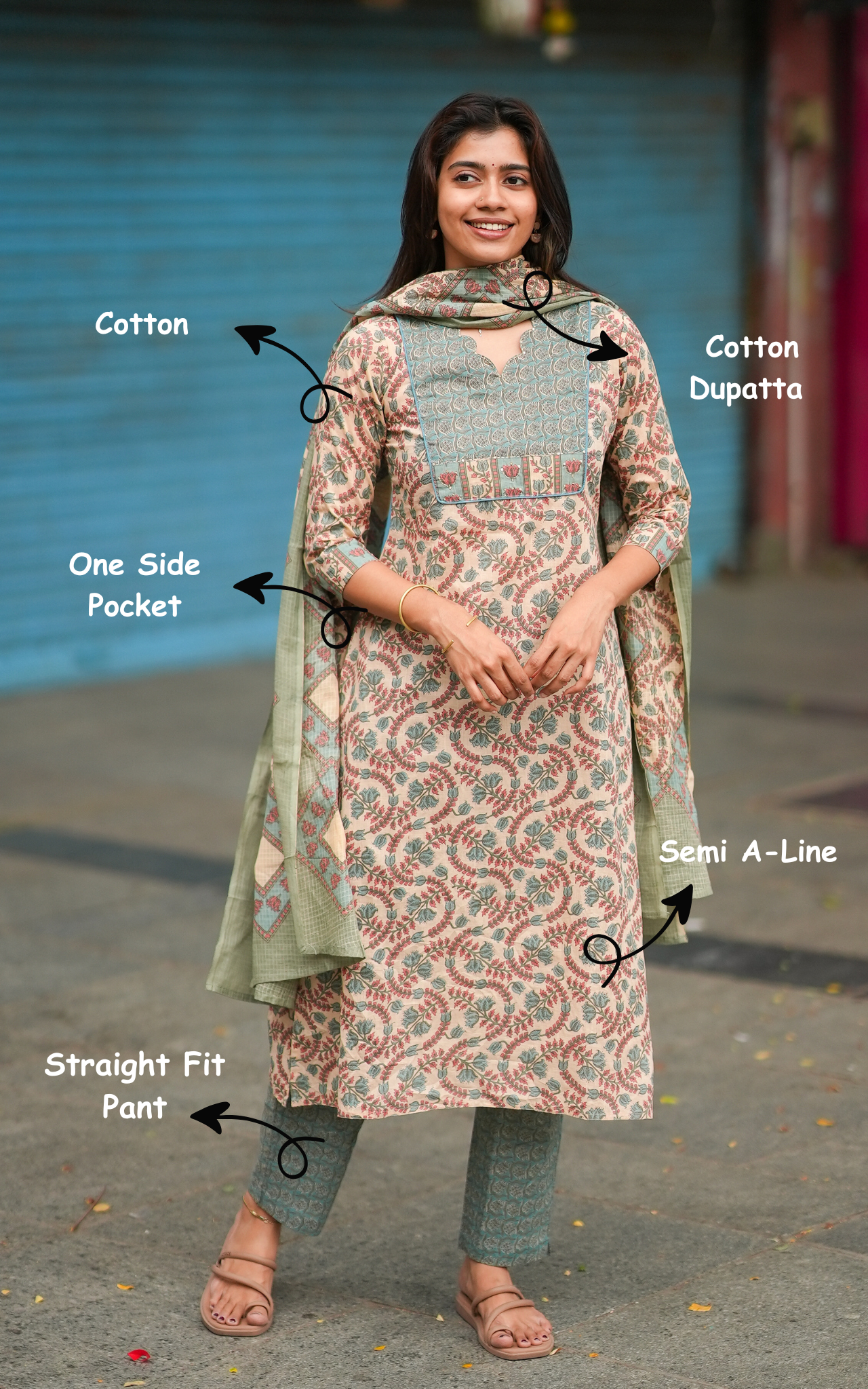 Instore – Jenisha A Kurti Pant Dupatta Set for Women – Georgette – Printed – Ethnic Wear