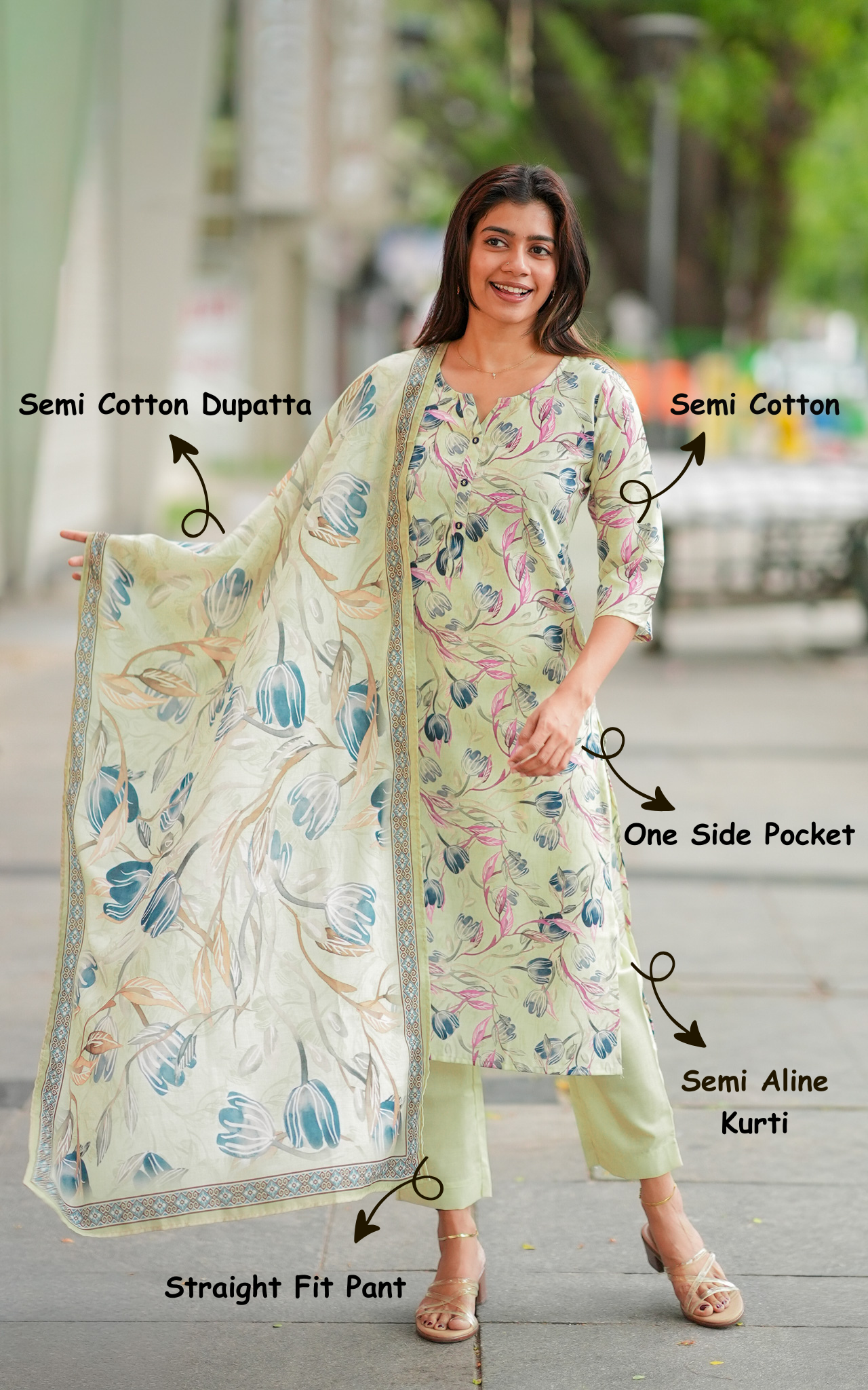 Instore – Keshini A Kurti Pant Dupatta Set for Women – Georgette – Printed – Ethnic Wear