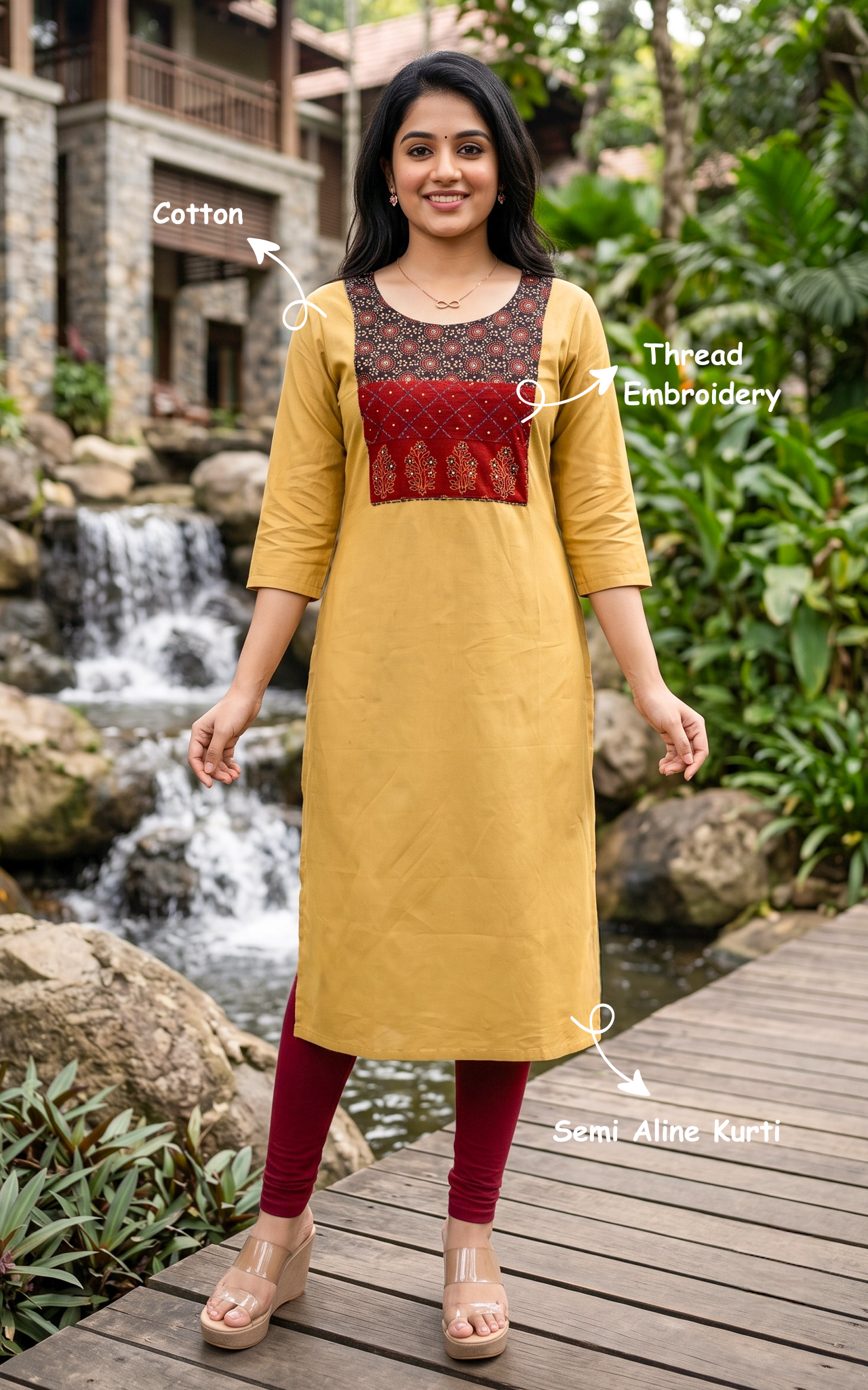 Dark Beige Cotton Ethnic Wear Kurti for Women