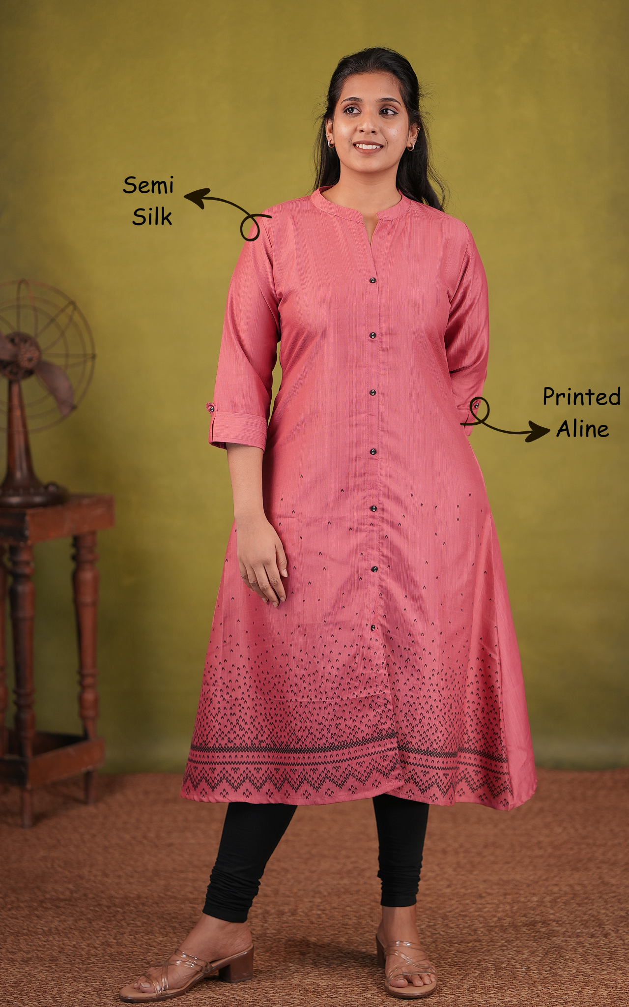Instore – Pink Isaimazhai Kurti for Women – Semi Silk – Indian Ethnic Wear