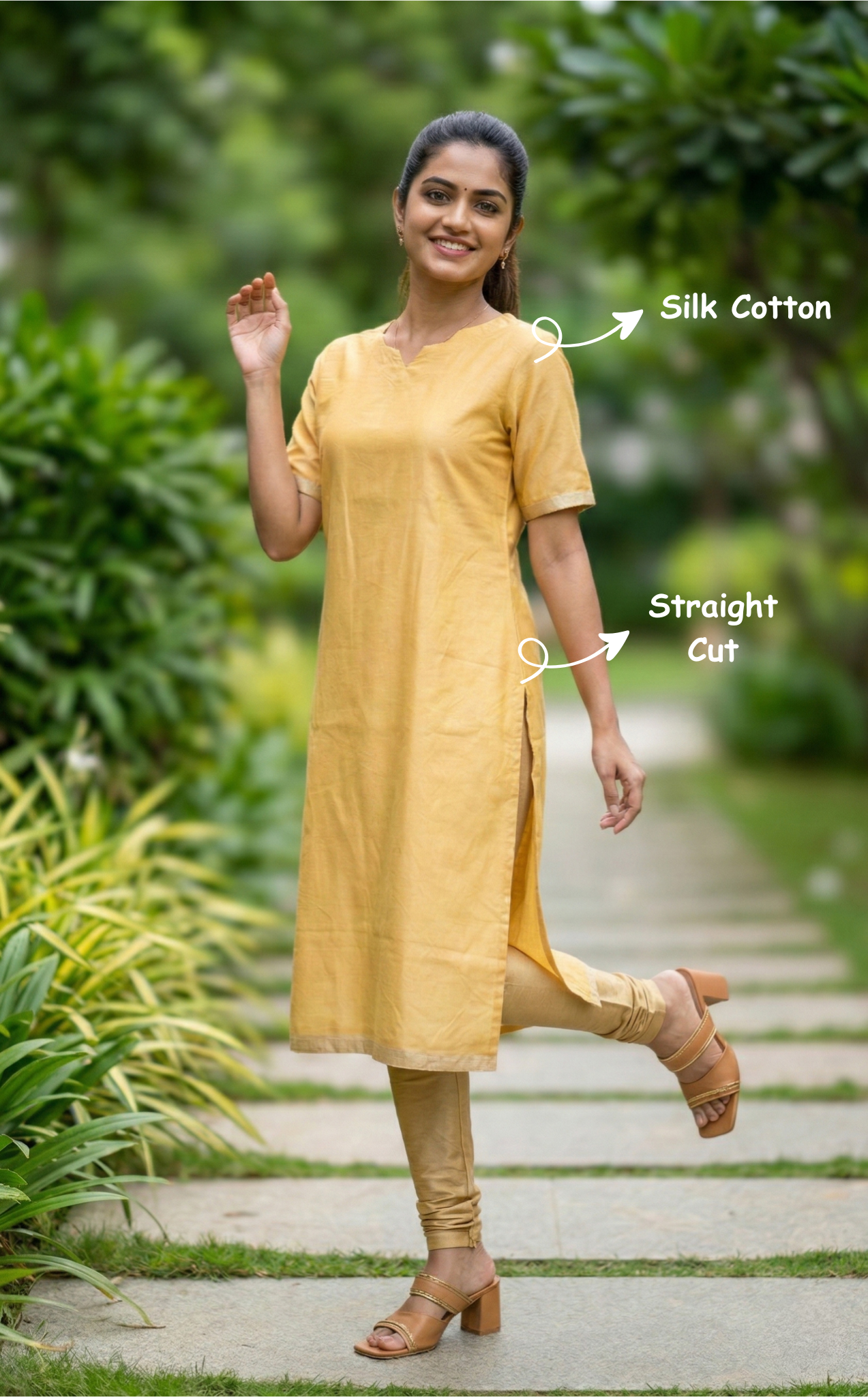 Stylish Light Yellow Silk Cotton Kurti with Side Slit