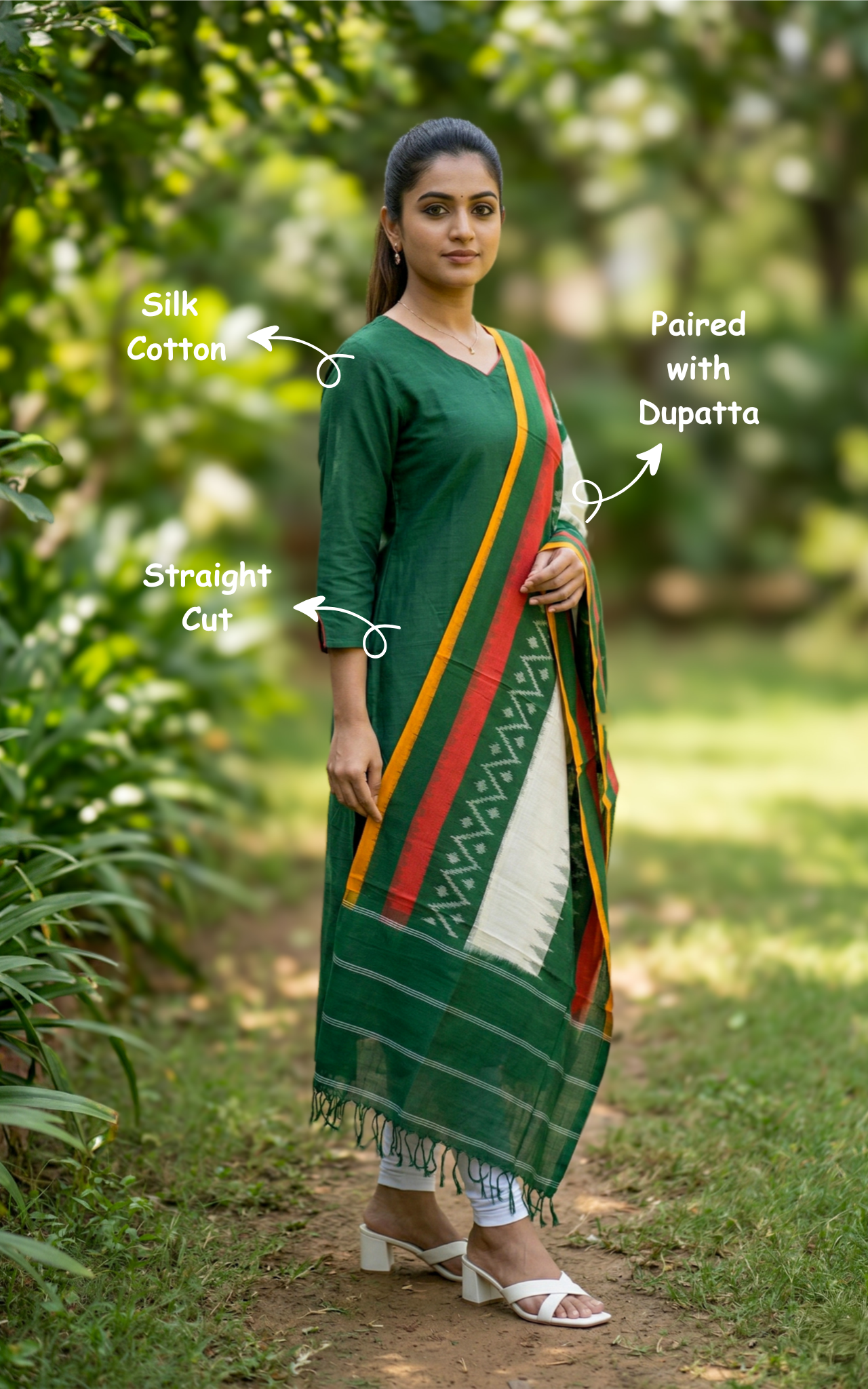 green silk cotton kurti set
straight cut kurti with side slit
silk cotton kurti with dupatta
casual silk cotton kurti for women
daily wear green kurti set