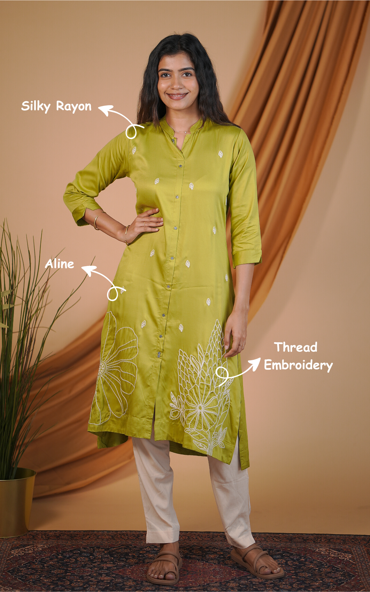 Elegant pista green rayon kurti for women