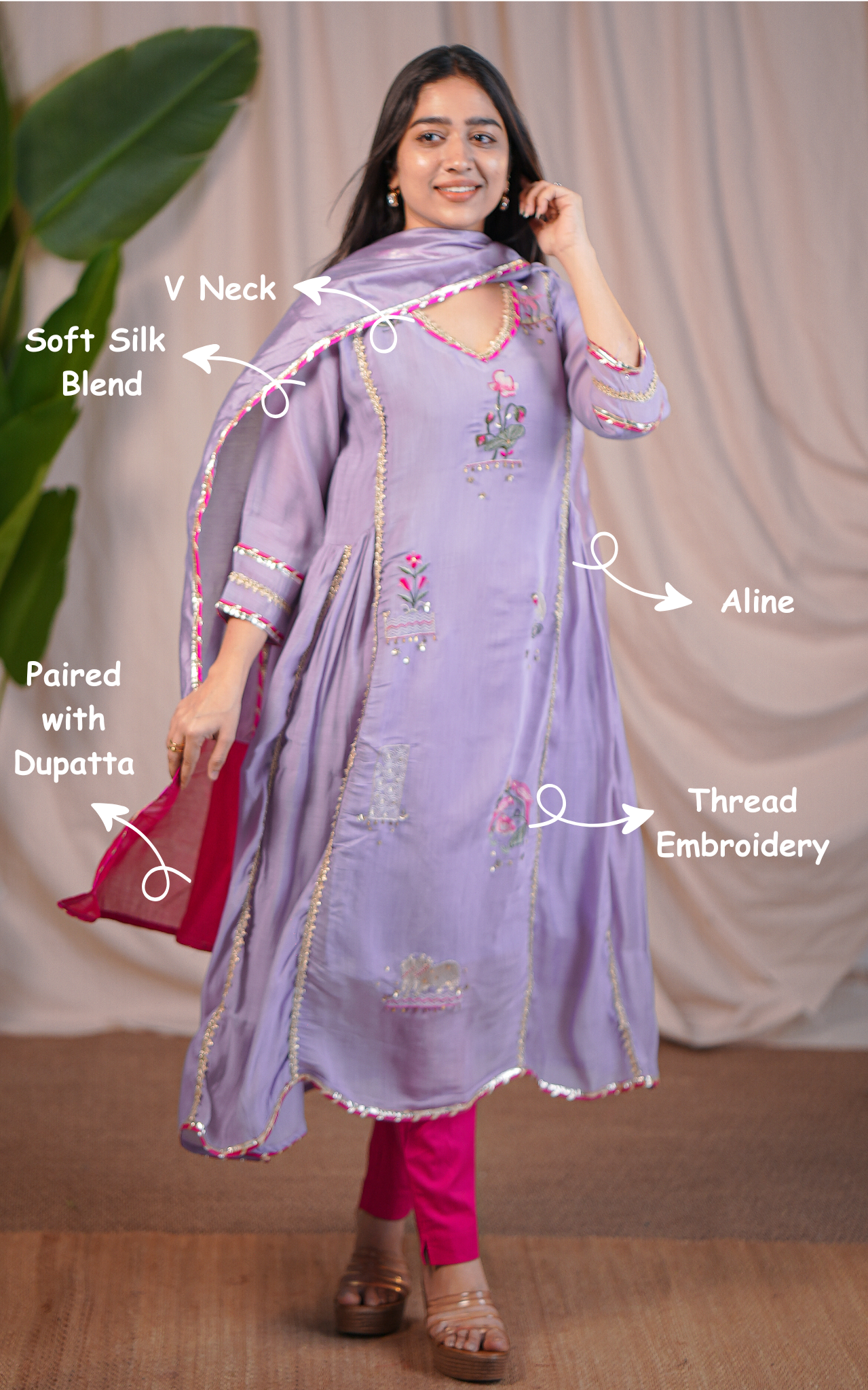 Designer lavender Aline kurti for women