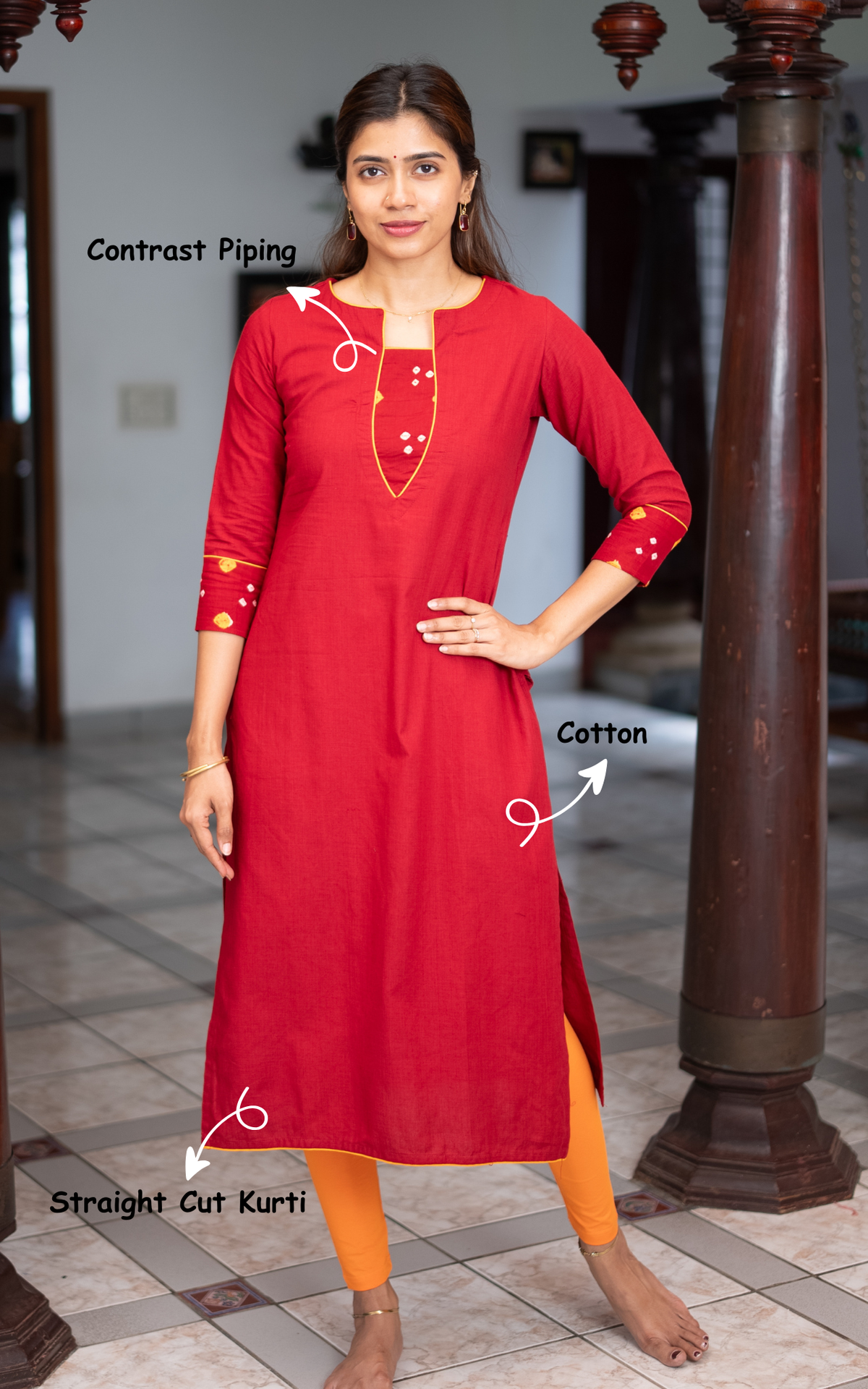 Red Cotton Traditional Festive Wear Kurti for Women