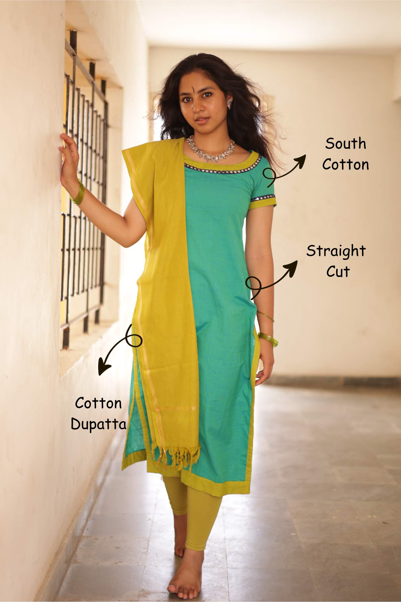 Buy Kaakha Kaakha-Inspired Aqua Blue Cotton Kurti with Dupatta