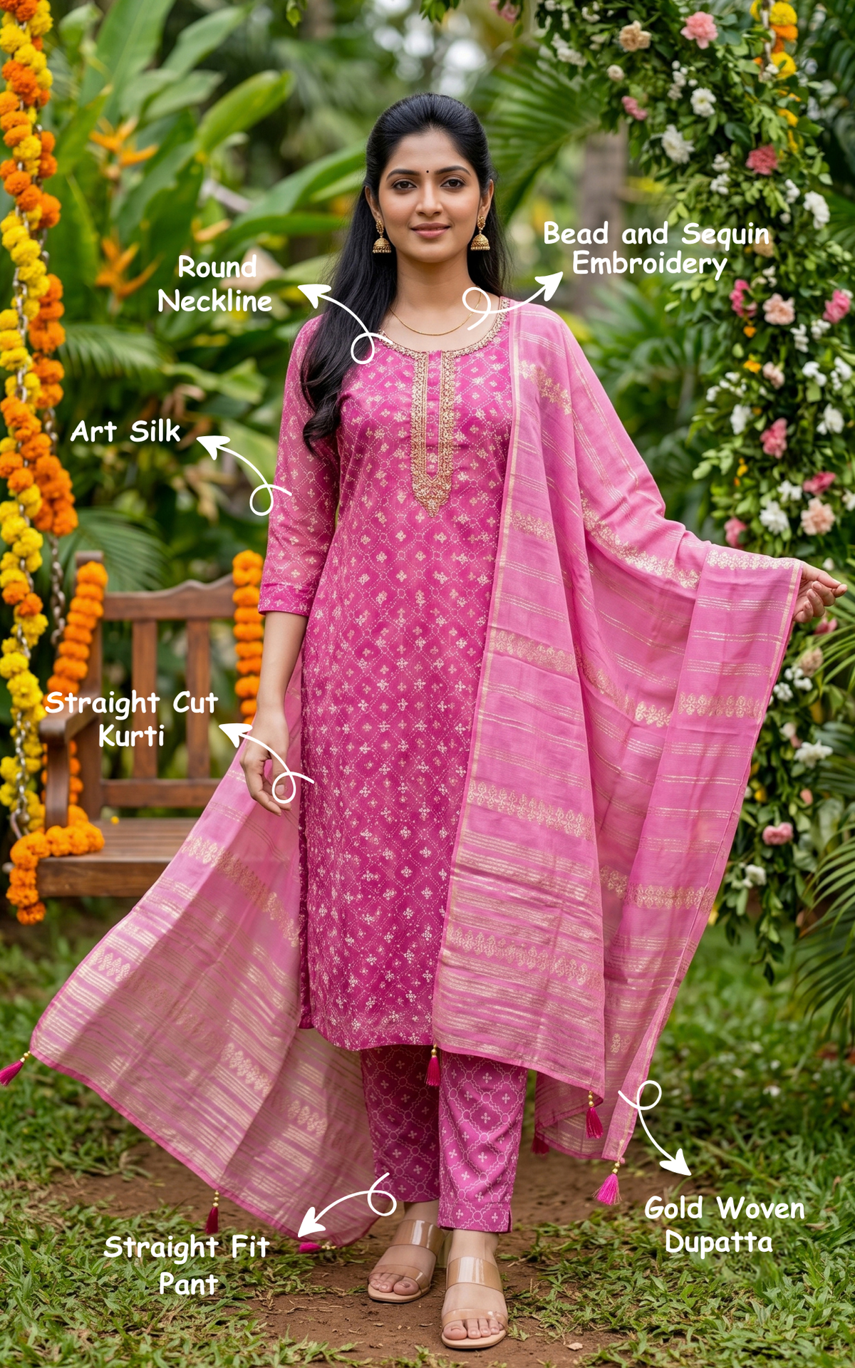Monal Pink (Kurti+Pant+Dupatta)