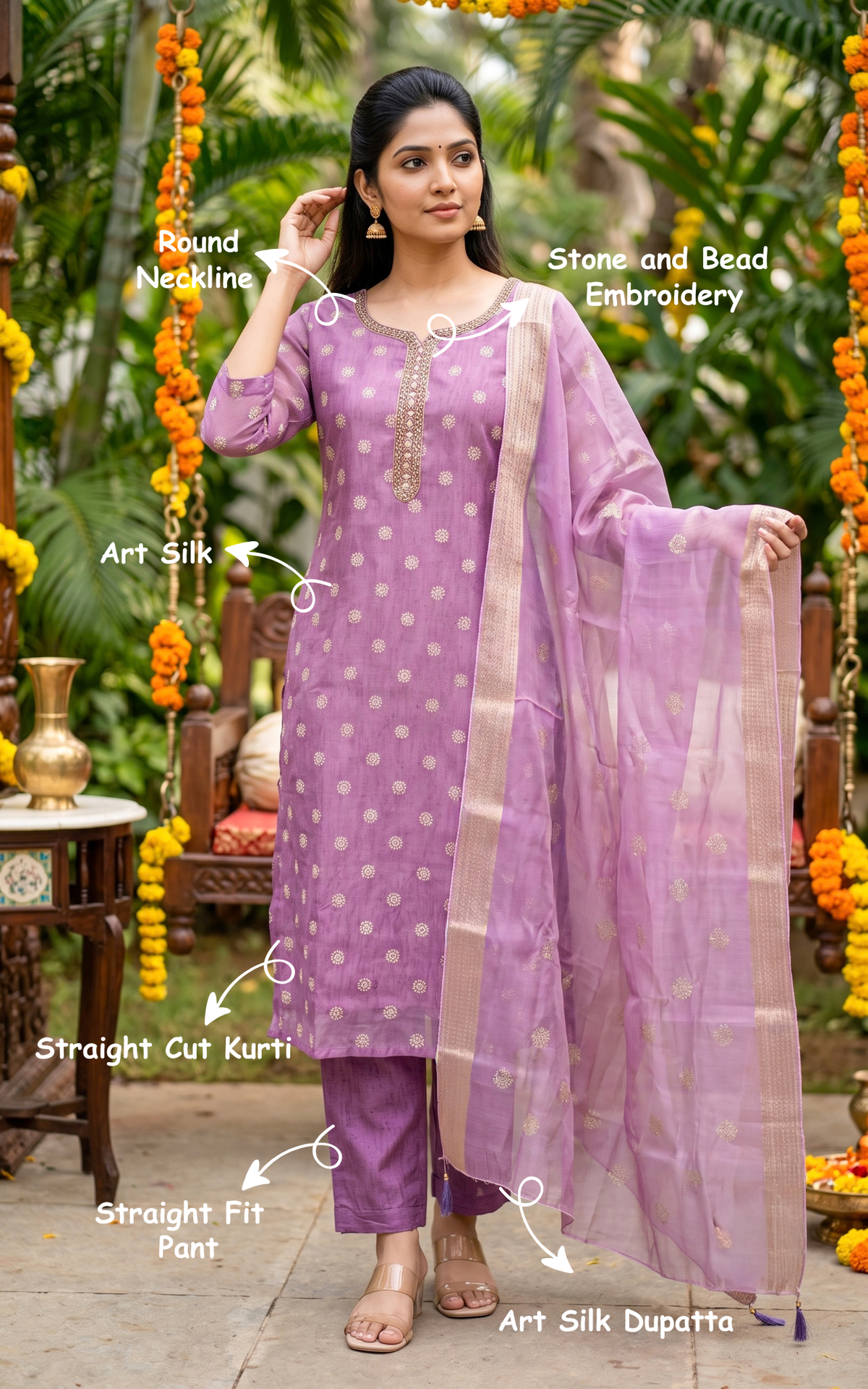 Camila Lavender (Kurti+Pant+Dupatta)