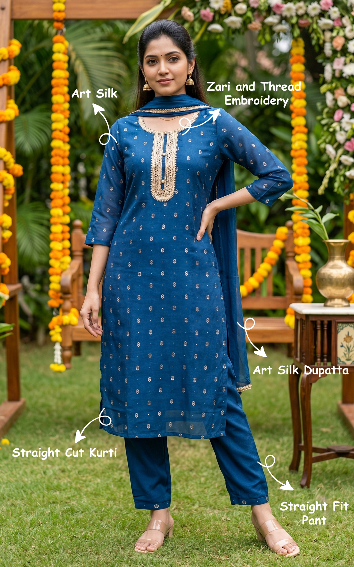 Paavai oli Blue (Kurti+Pant+Dupatta)
