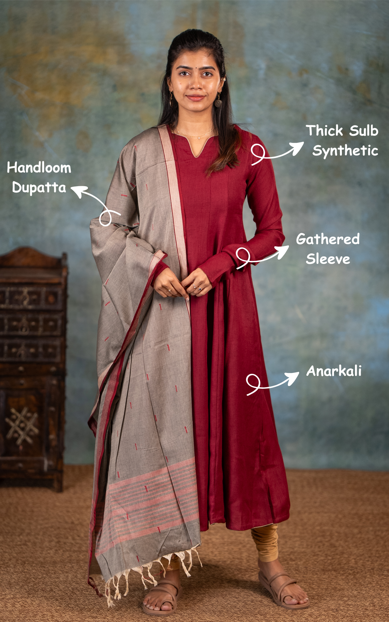 Anwen Maroon (Kurti+Dupatta)