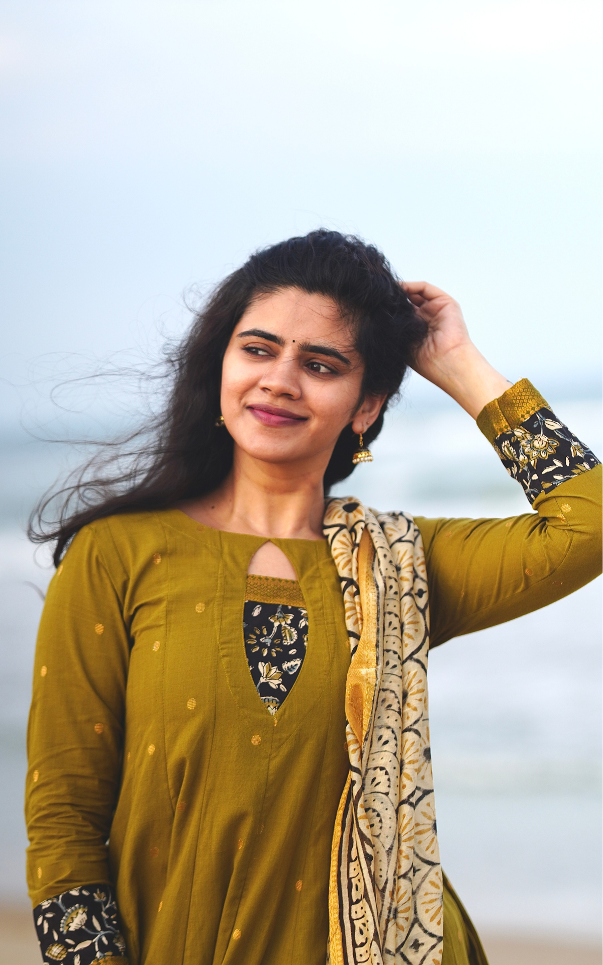 Mehandi Green South Cotton Casual Wear Flared Anarkali Kurti with Dupatta for Women