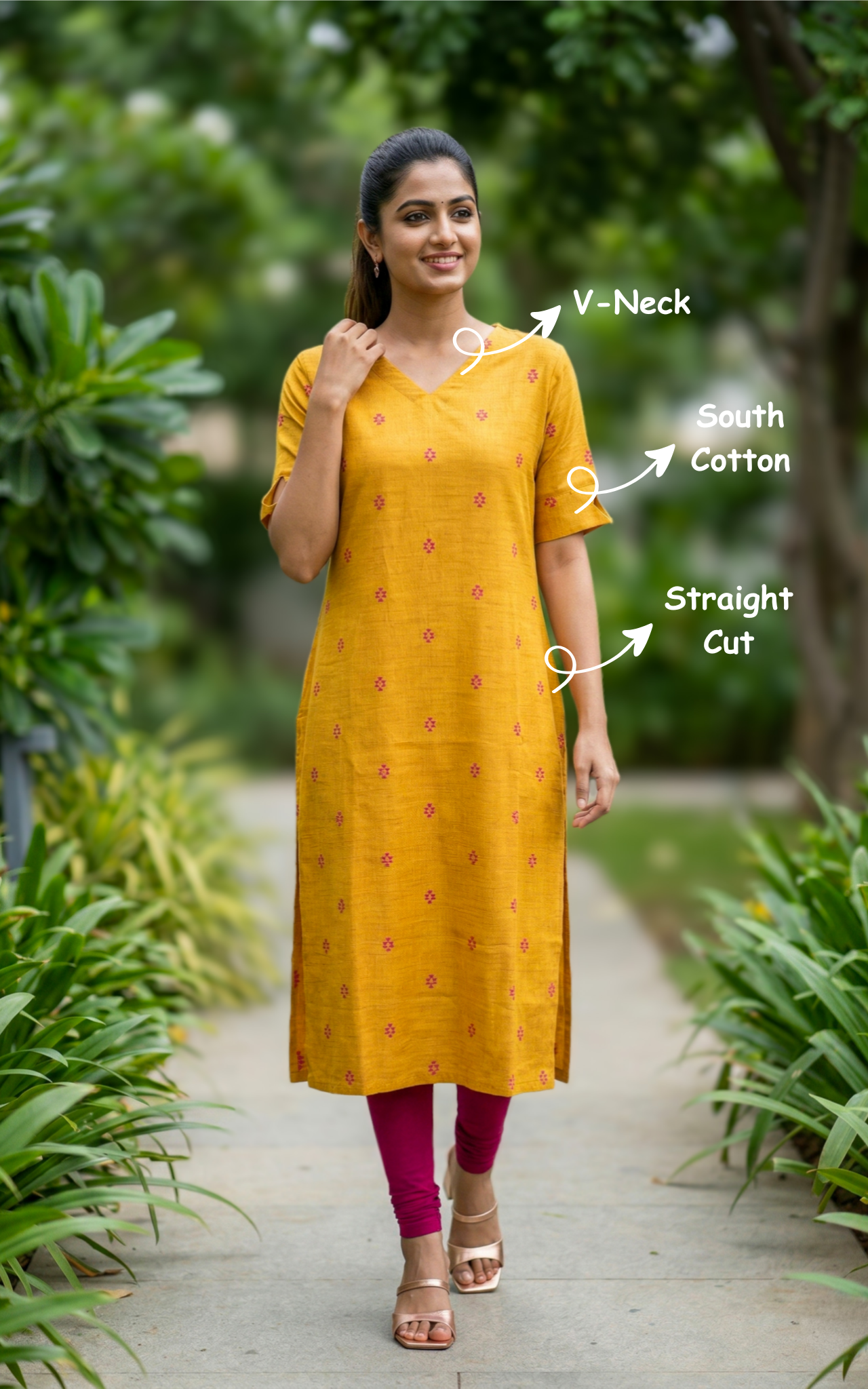 mustard ethnic south cotton kurti
designer cotton kurti with diamond cutwork
festive cotton kurti for women
traditional cotton kurti with side slit