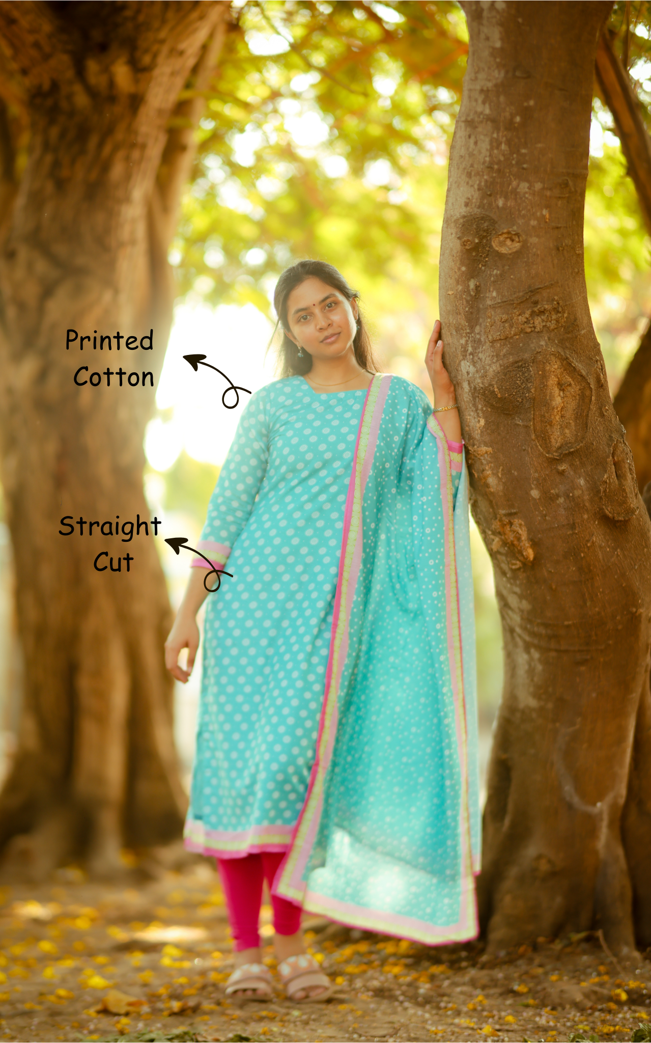  Straight Cut  kurti with 3/4 sleeves