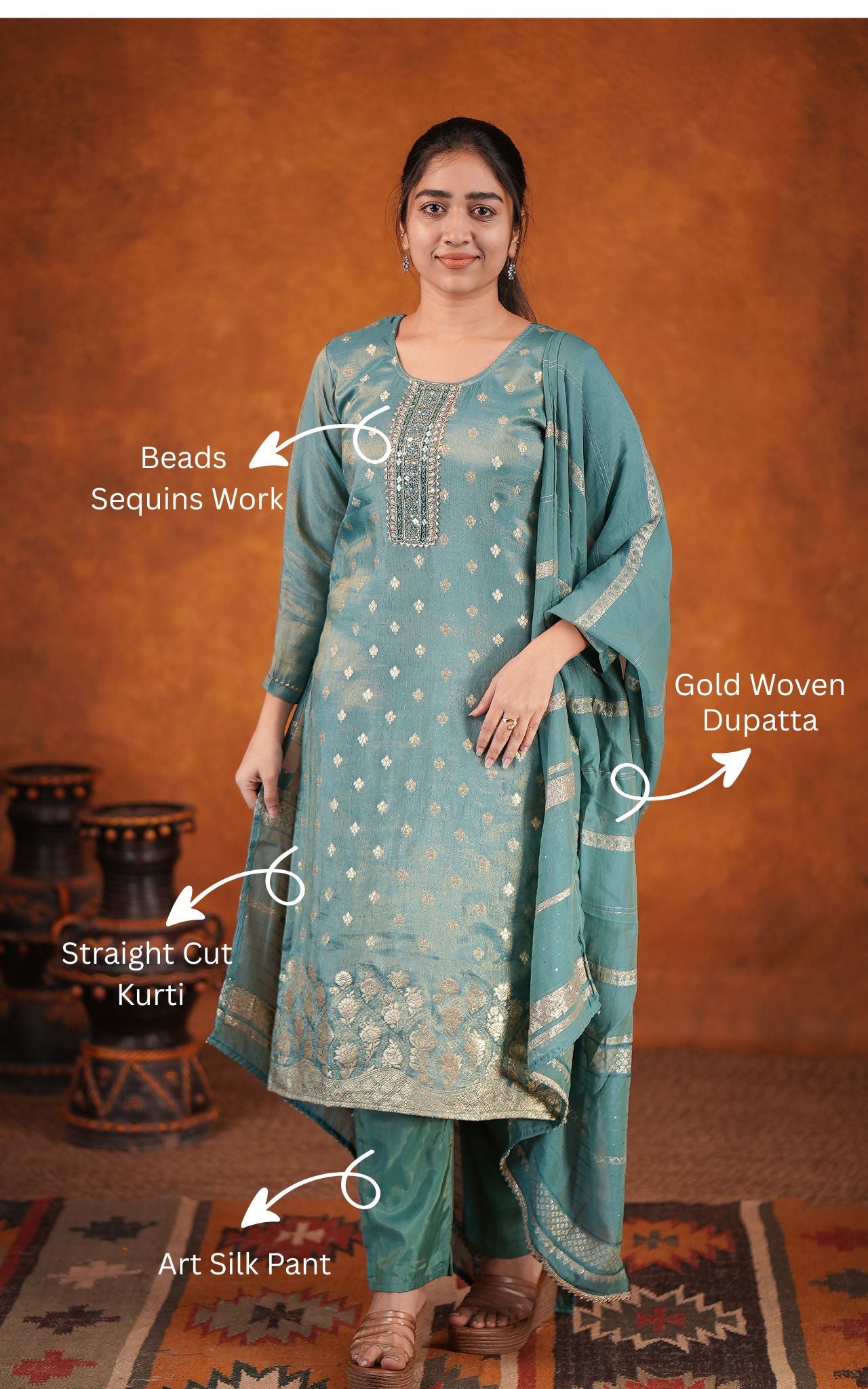 Aazhiarasi B (Kurti+Pant+Dupatta)