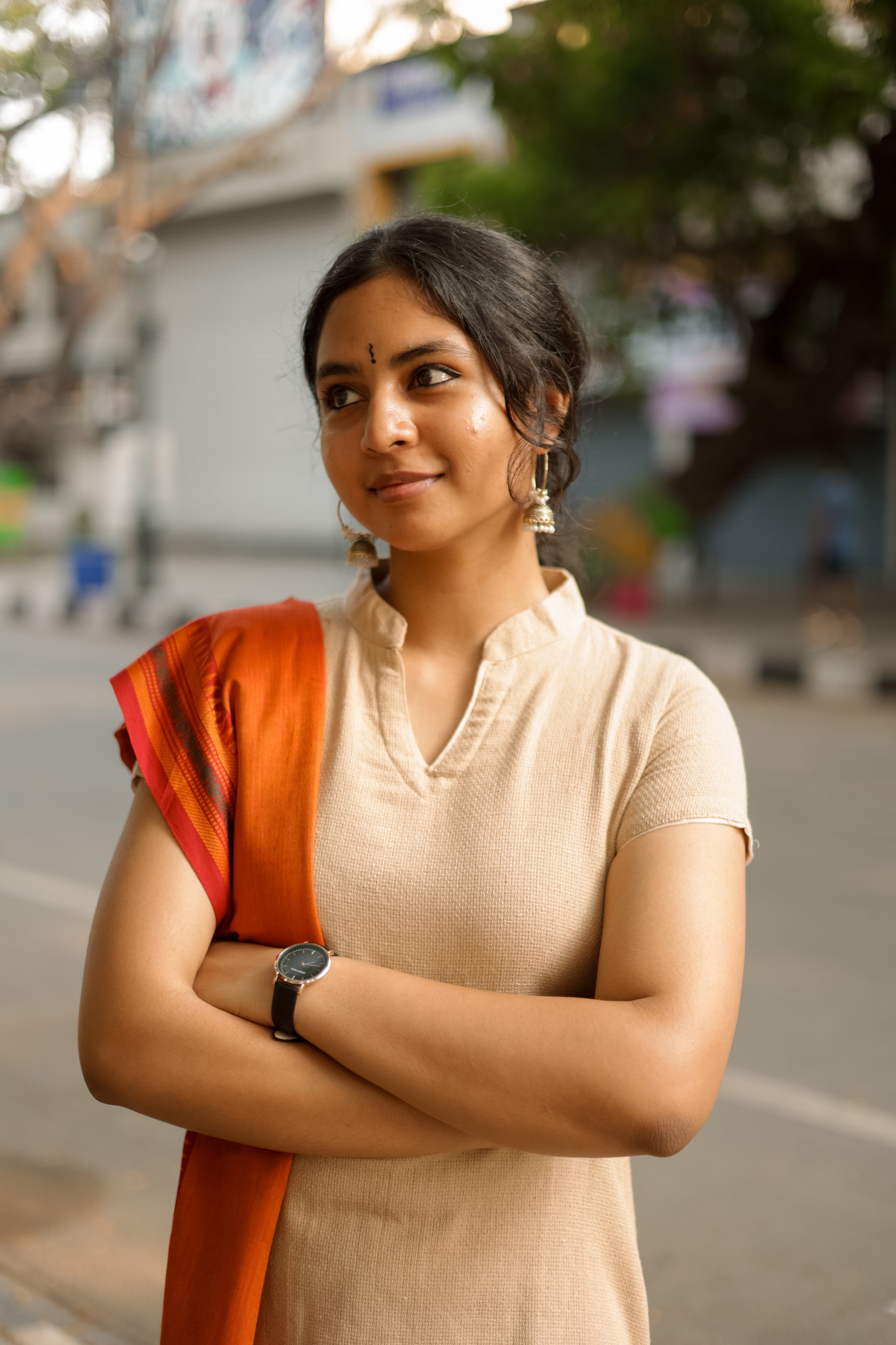 Kaakha Kaakha Jyotika Beige & Orange (Kurti+Dupatta)