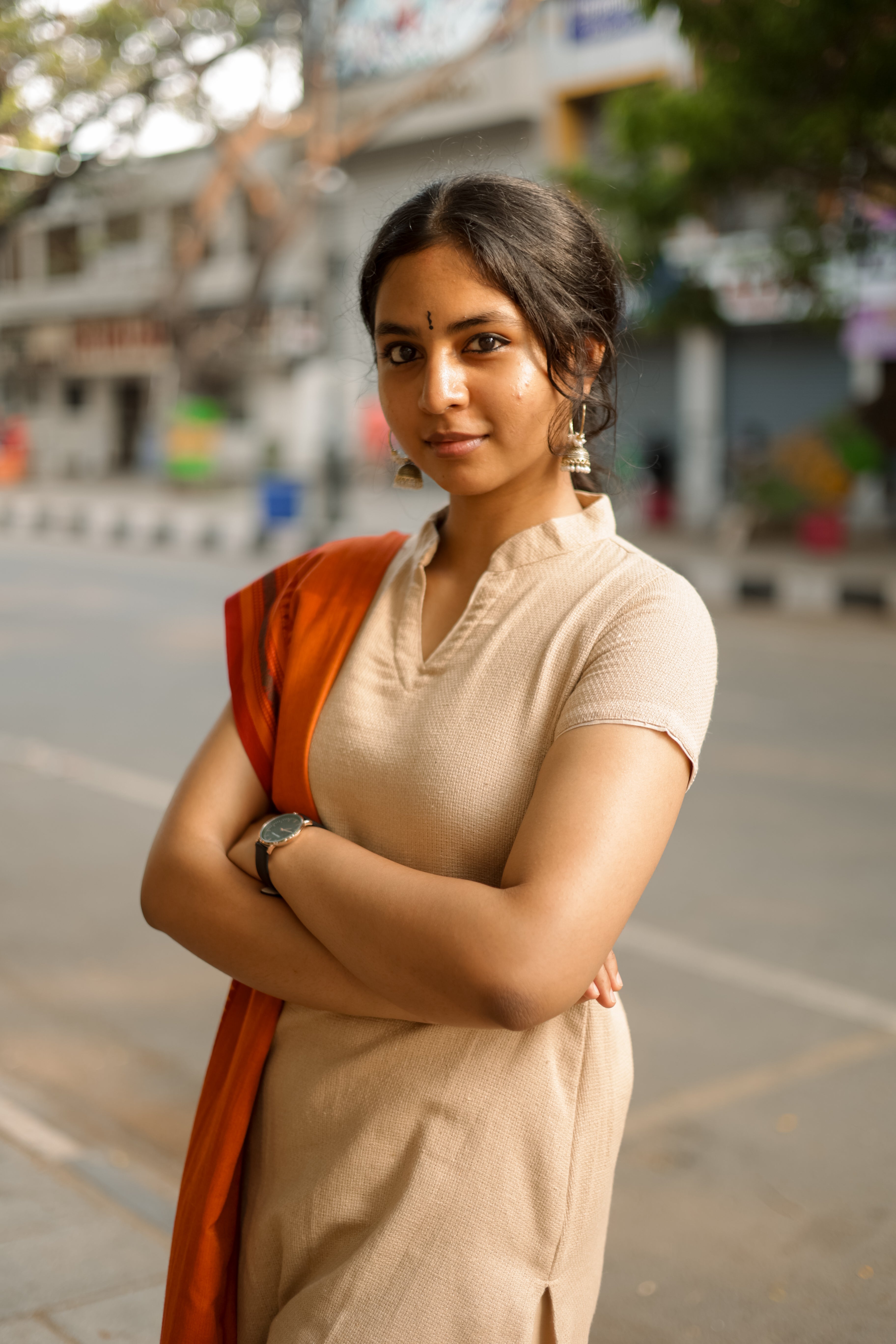 Kaakha Kaakha Jyotika Beige & Orange (Kurti+Dupatta)