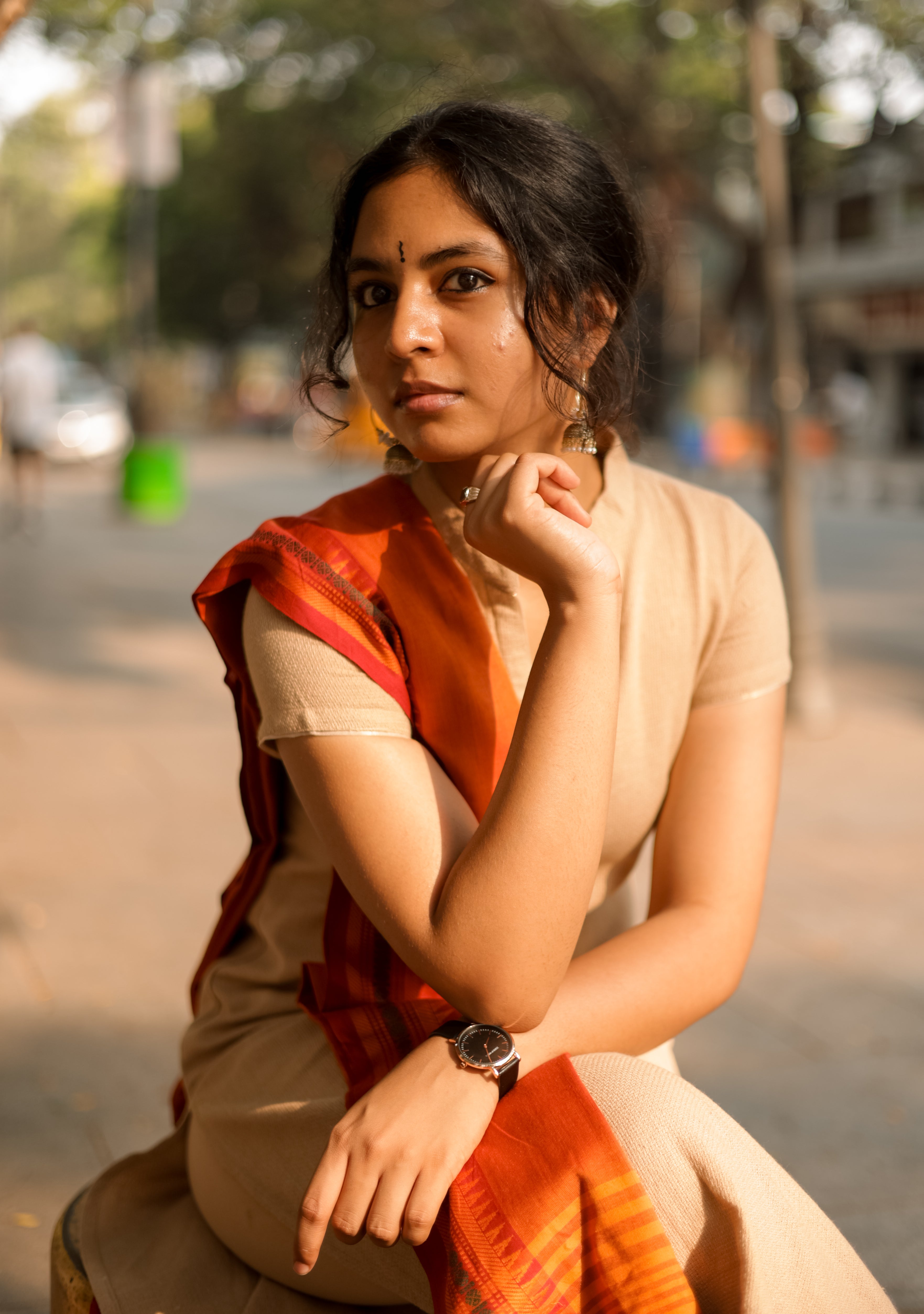 Kaakha Kaakha Jyotika Beige & Orange (Kurti+Dupatta)