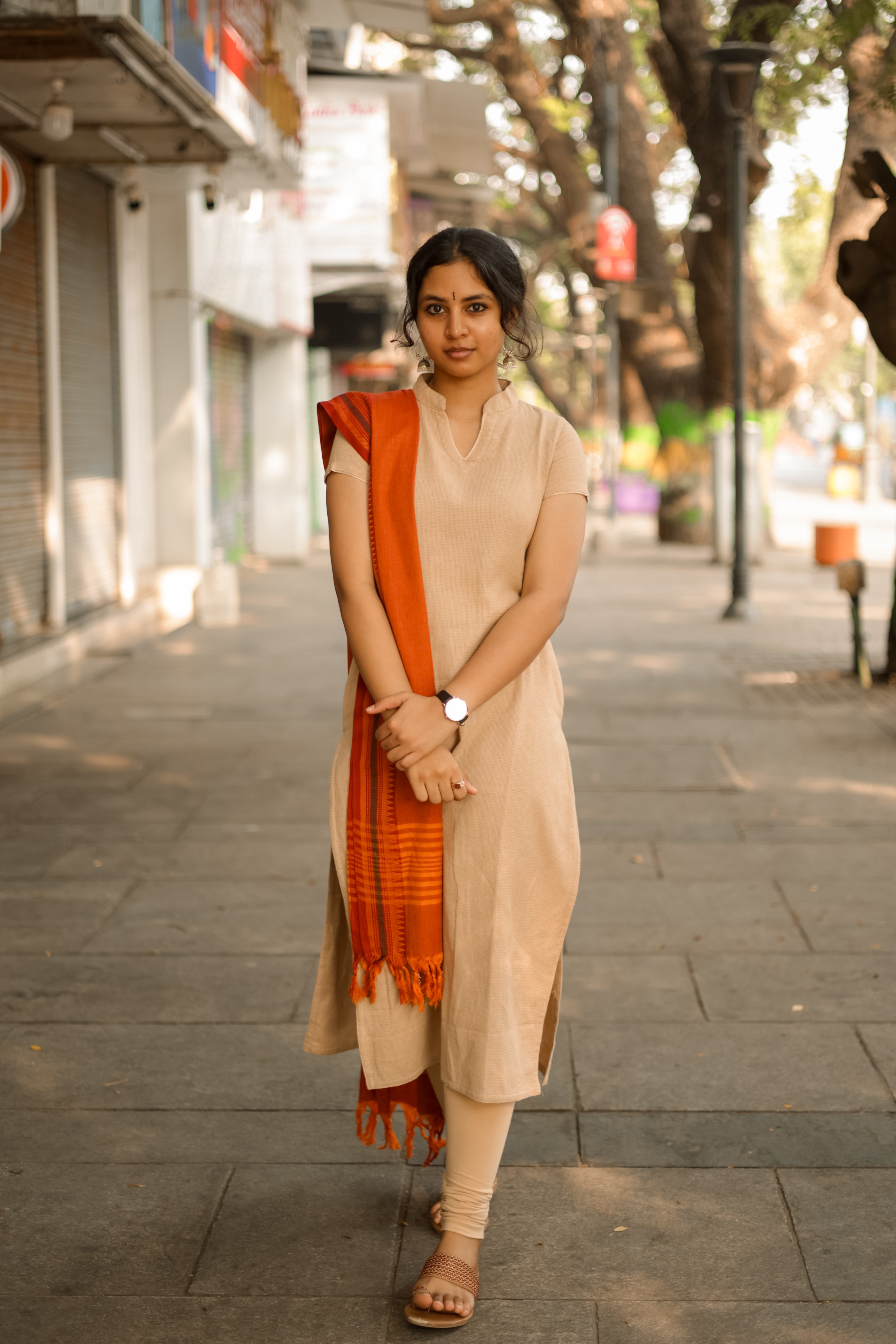 Kaakha Kaakha Jyotika Beige & Orange (Kurti+Dupatta)