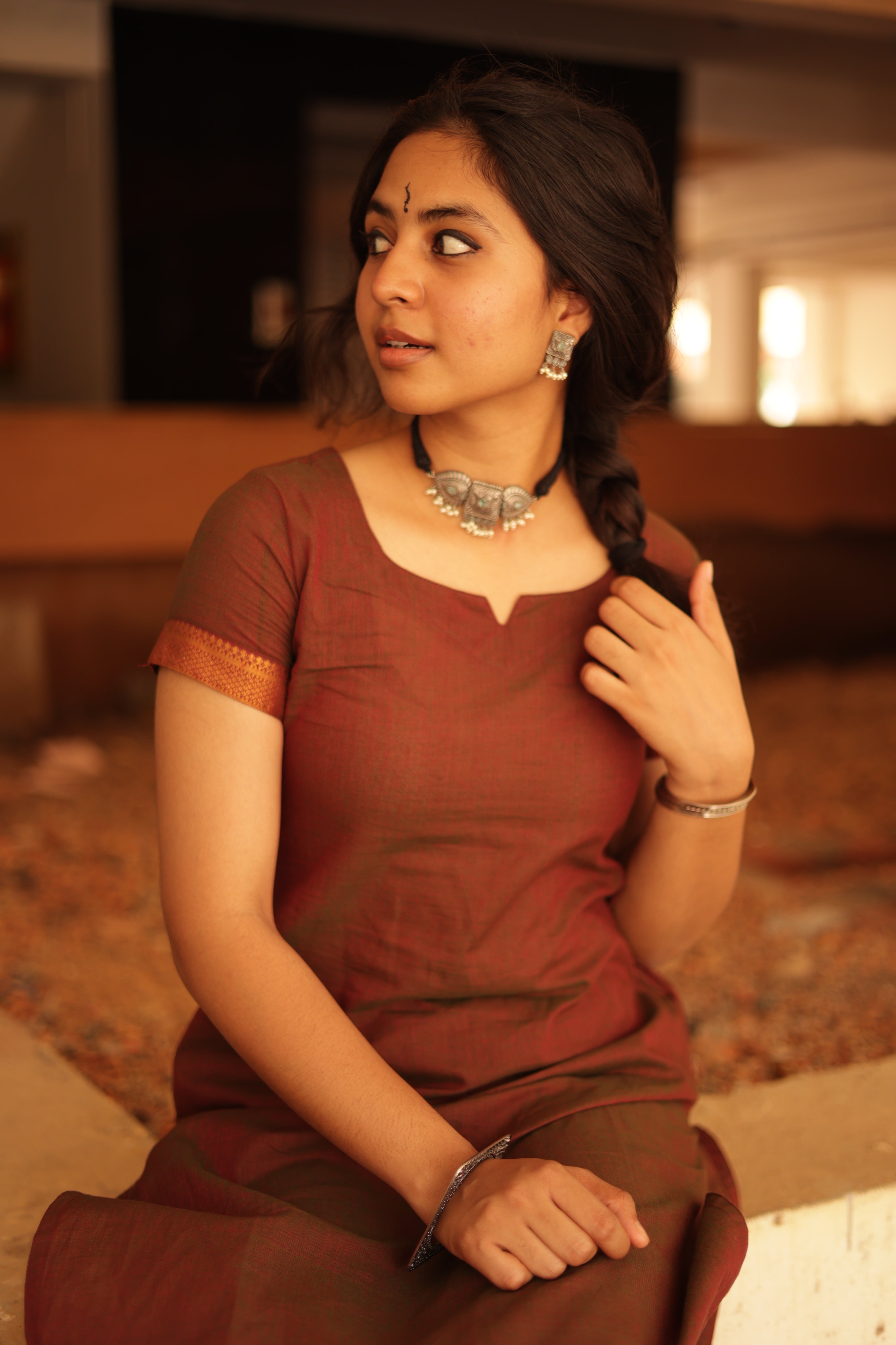 Kaakha Kaakha Jyotika Brownish Maroon 3/4th Sleeve