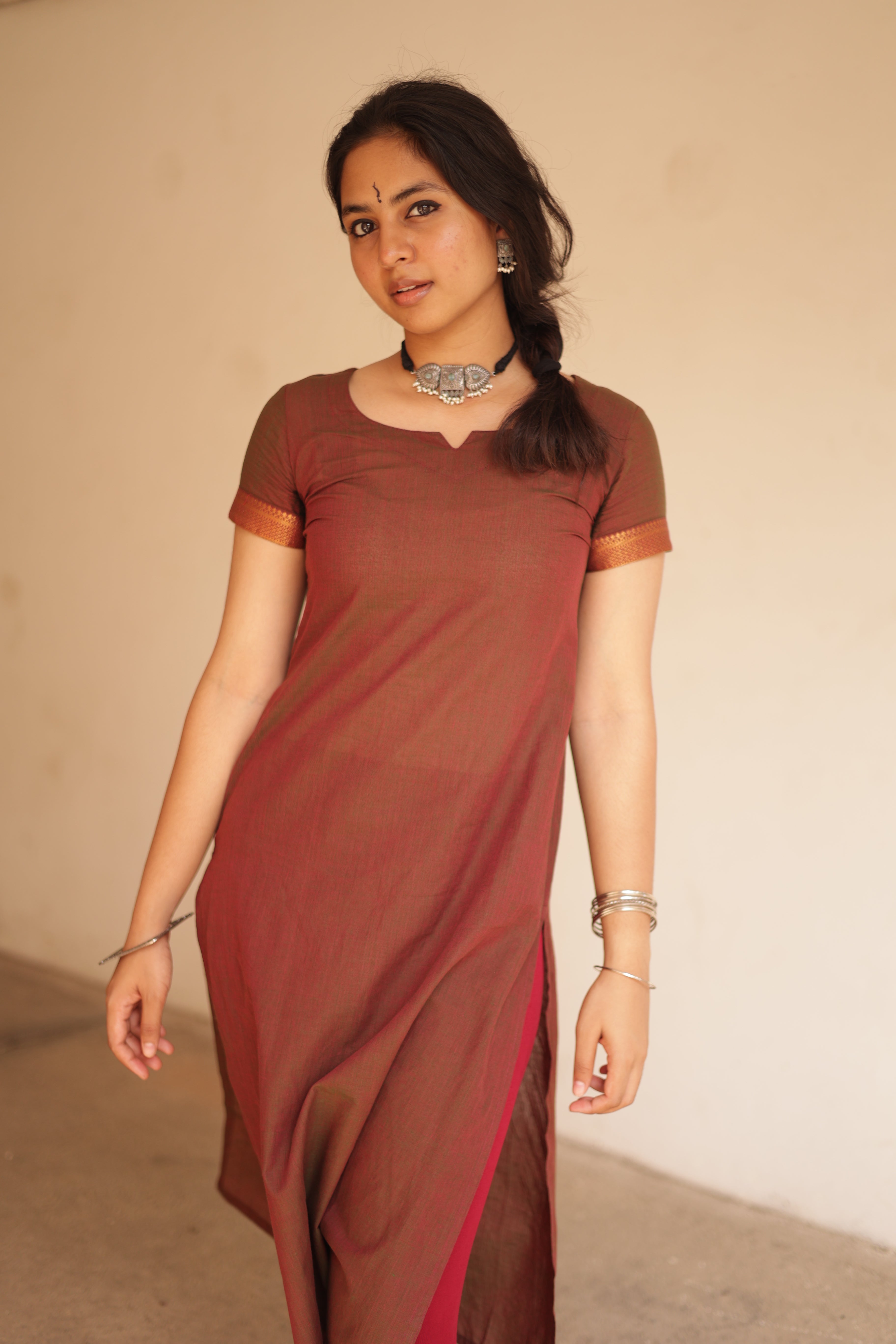 Kaakha Kaakha Jyotika Brownish Maroon 3/4th Sleeve