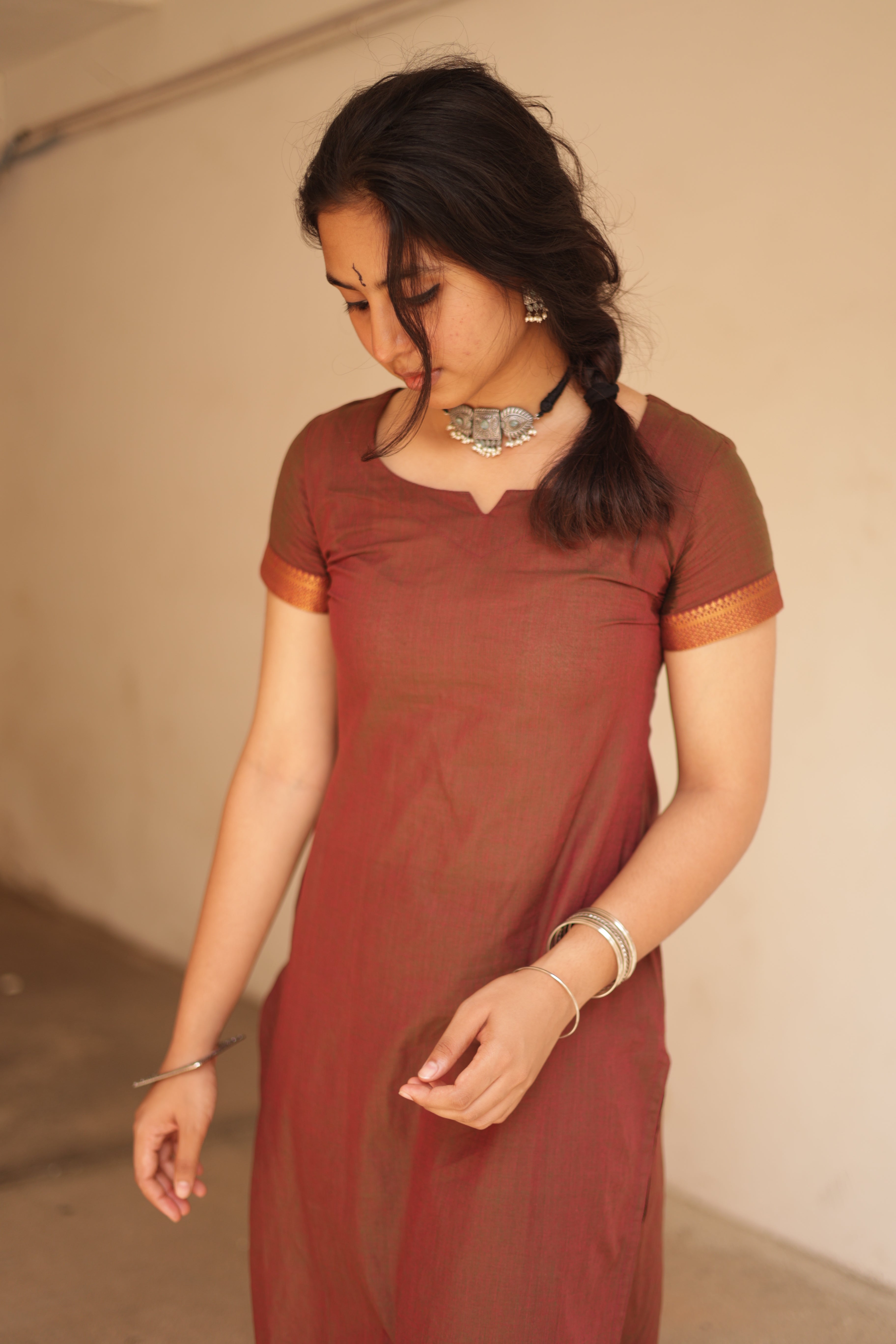 Kaakha Kaakha Jyotika Brownish Maroon 3/4th Sleeve