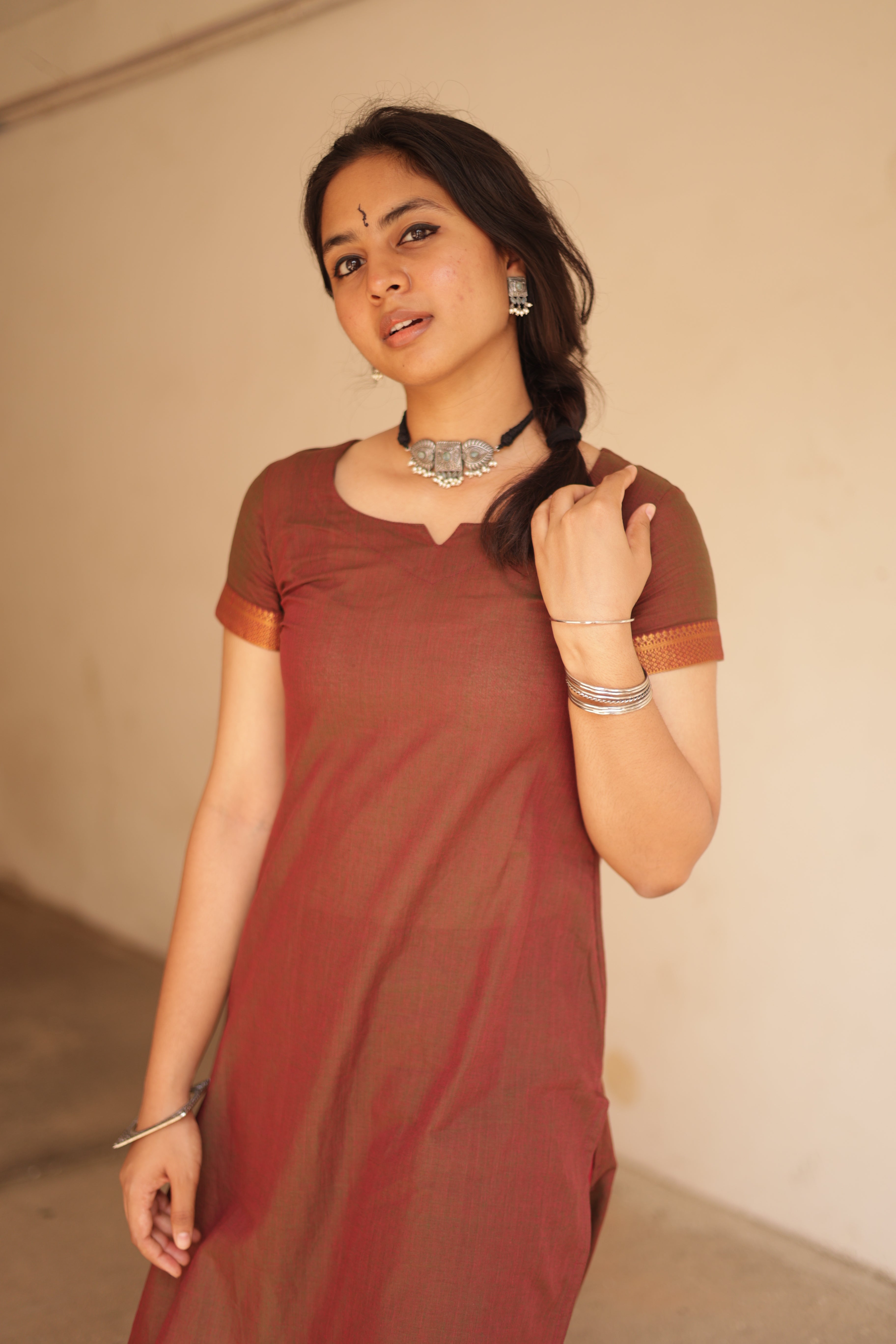 Kaakha Kaakha Jyotika Brownish Maroon 3/4th Sleeve