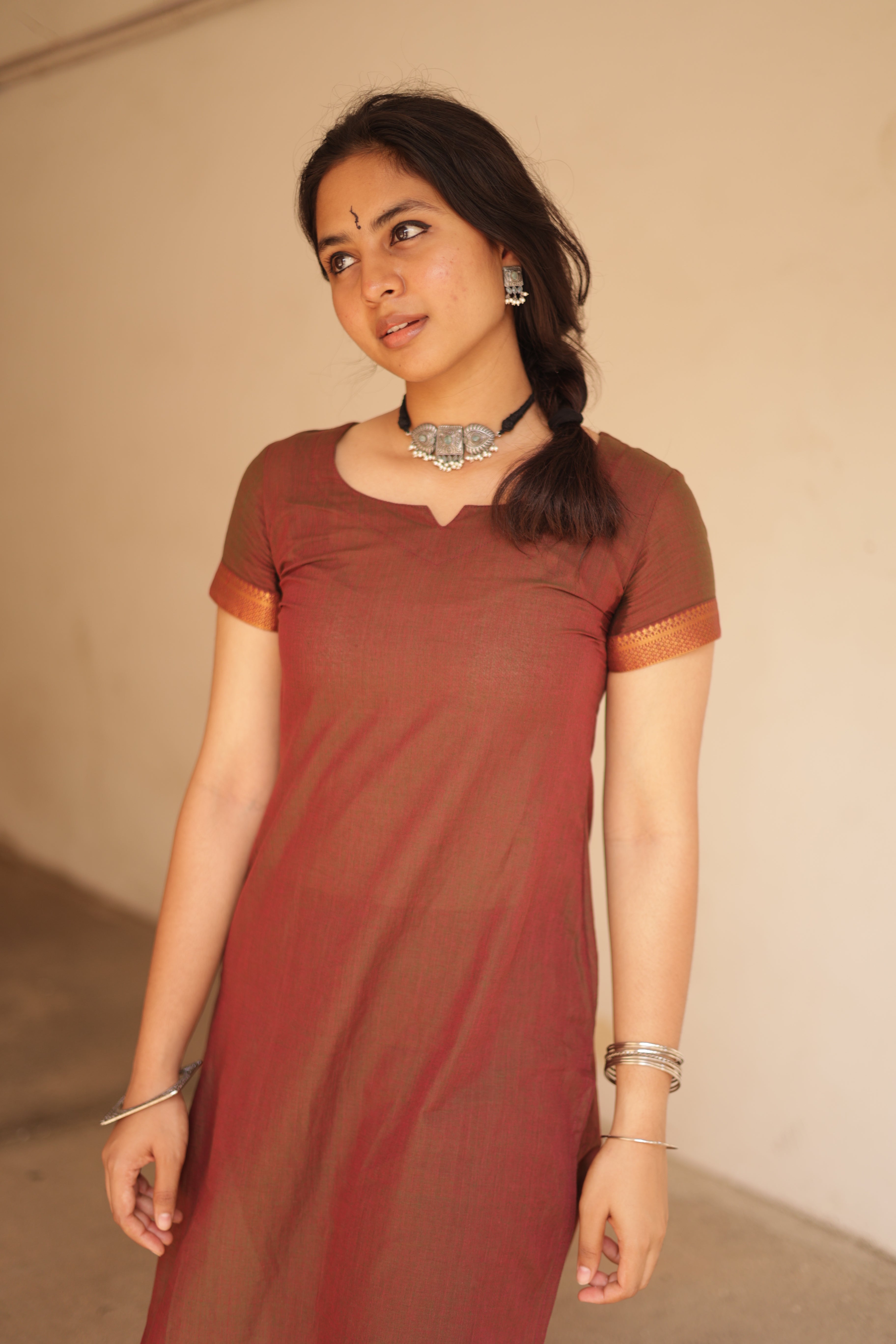 Kaakha Kaakha Jyotika Brownish Maroon 3/4th Sleeve