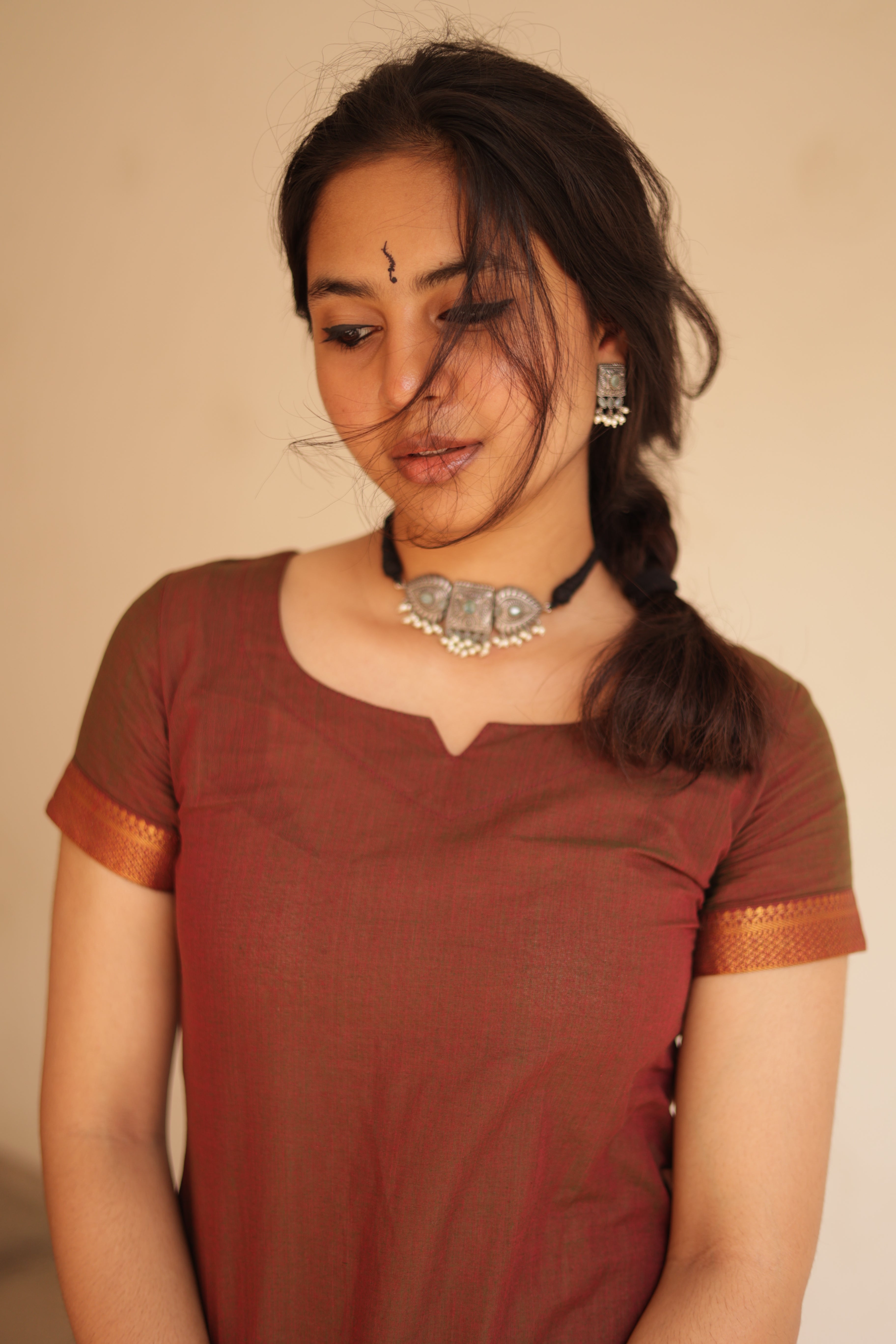 Kaakha Kaakha Jyotika Brownish Maroon 3/4th Sleeve