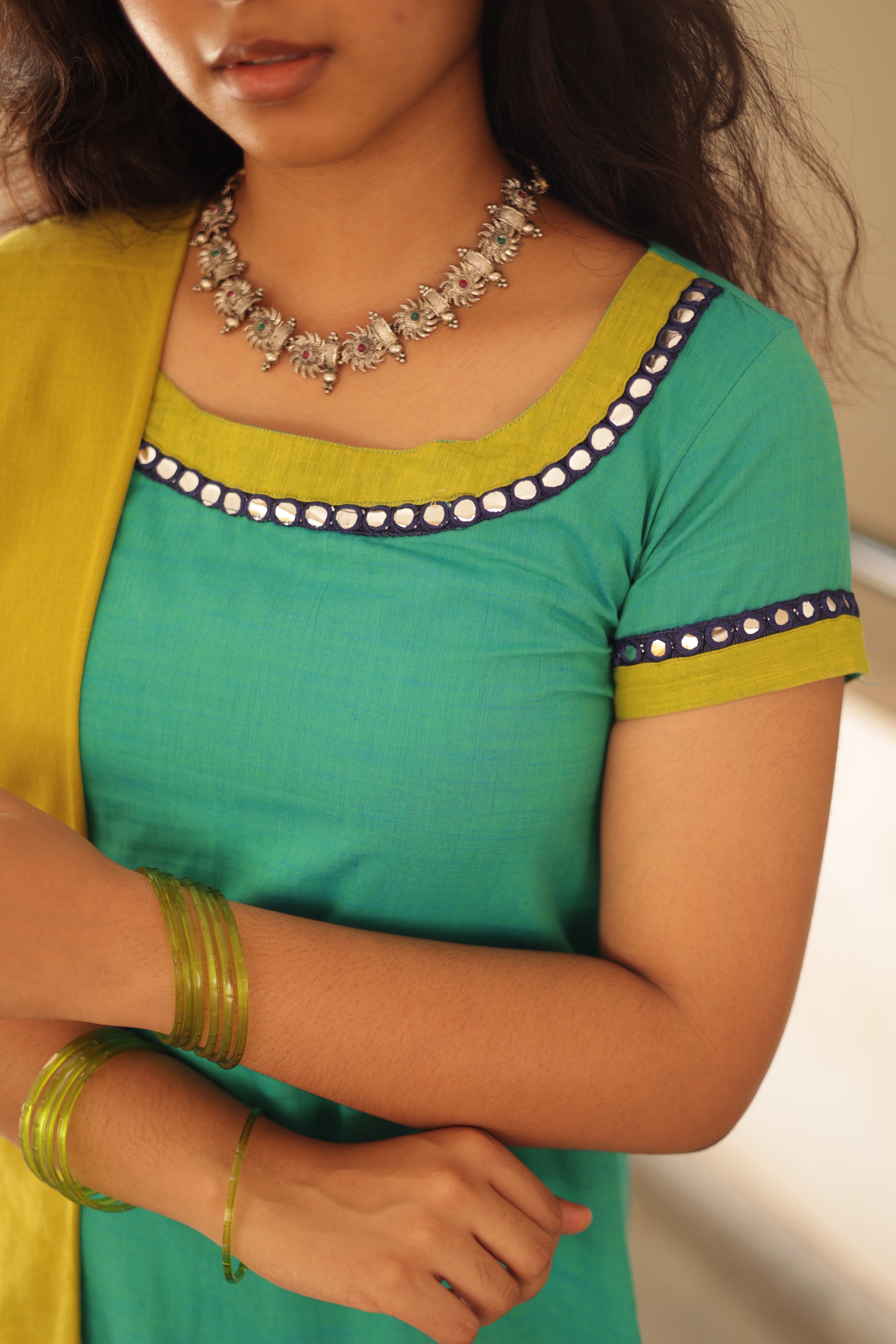 Kaakha Kaakha Jyotika Aqua Blue & Lime Green (Only Kurti) KURTIS instore