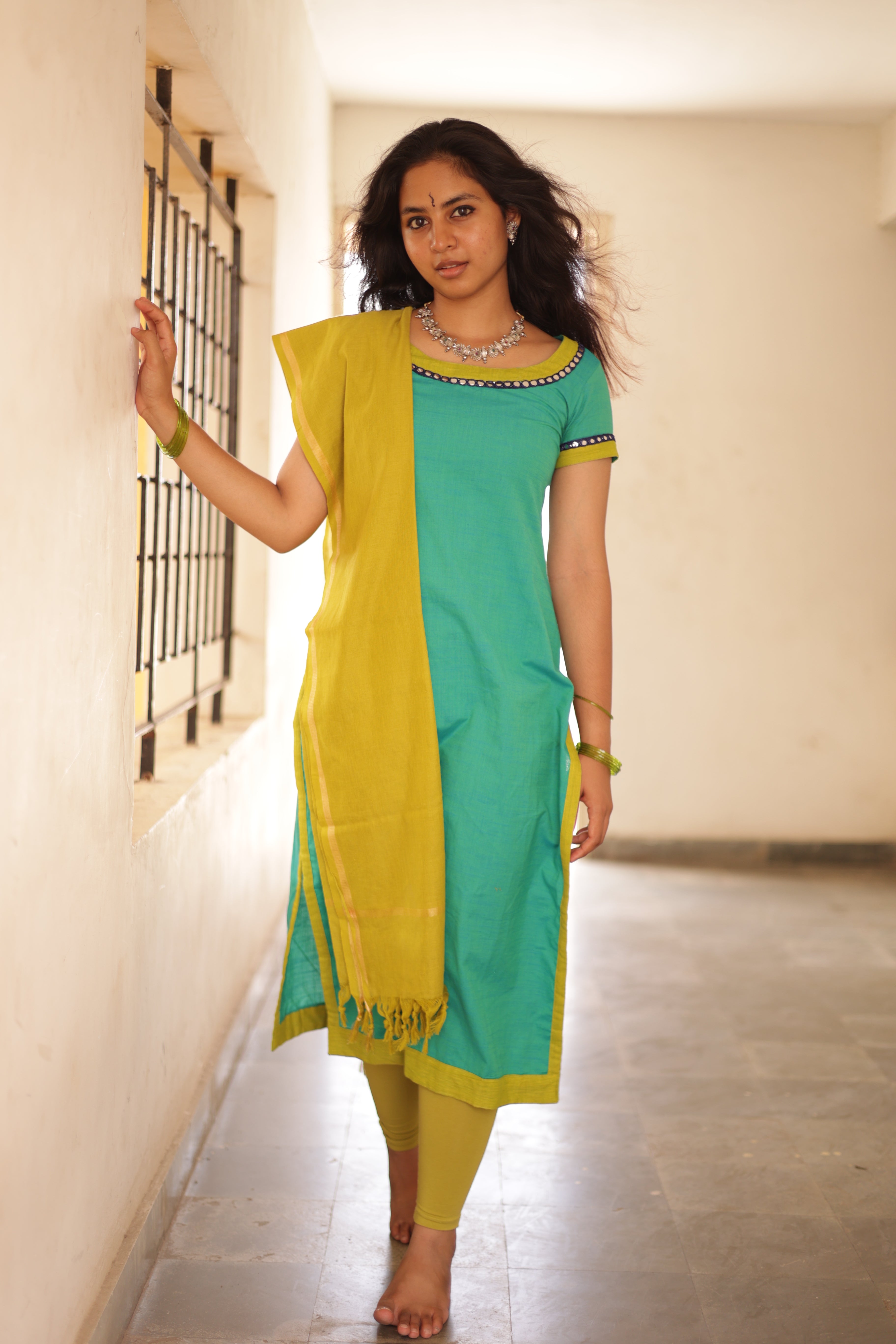 Kaakha Kaakha Jyotika Aqua Blue & Lime Green (Only Kurti) KURTIS instore