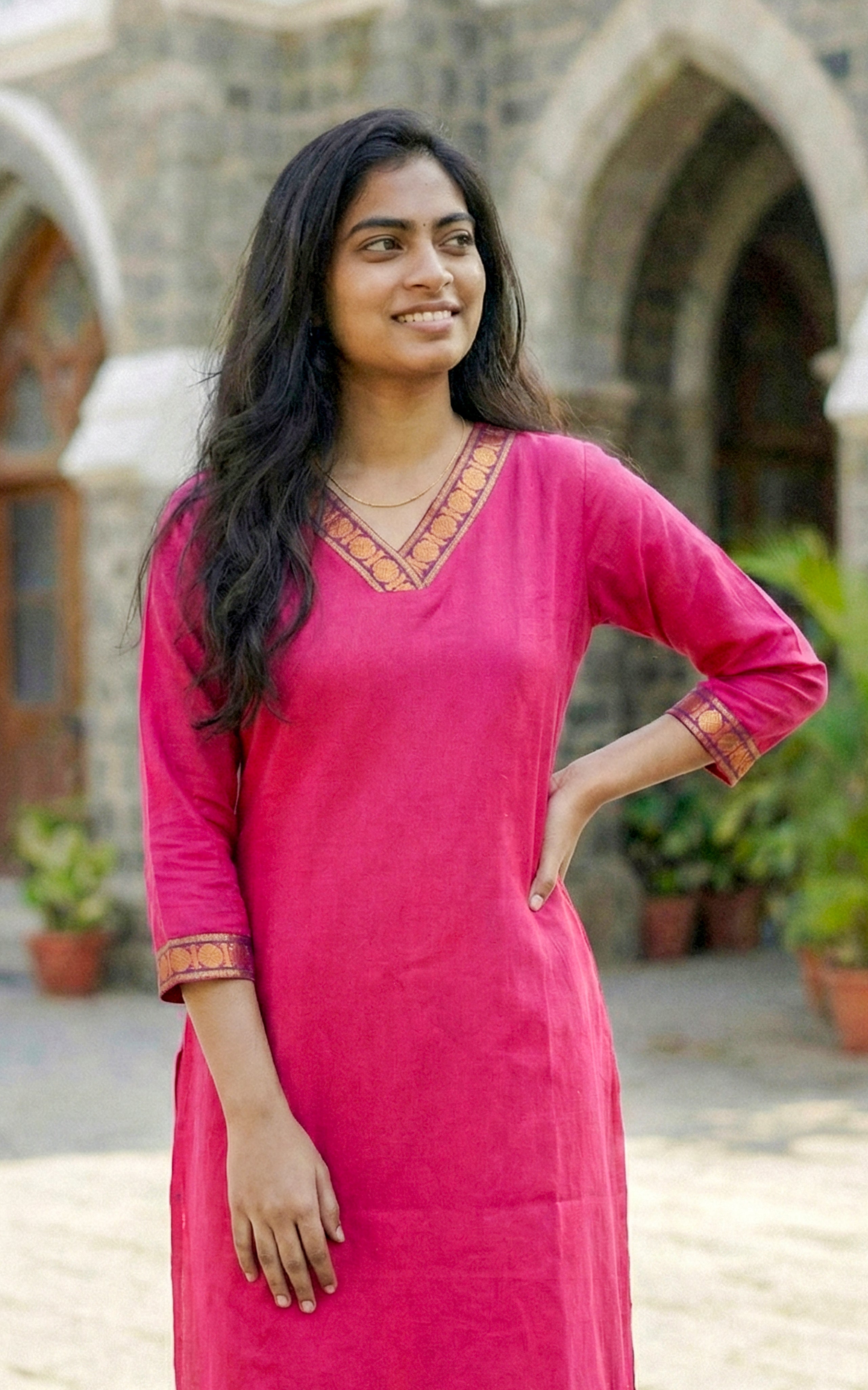 Pink color straight cut kurti