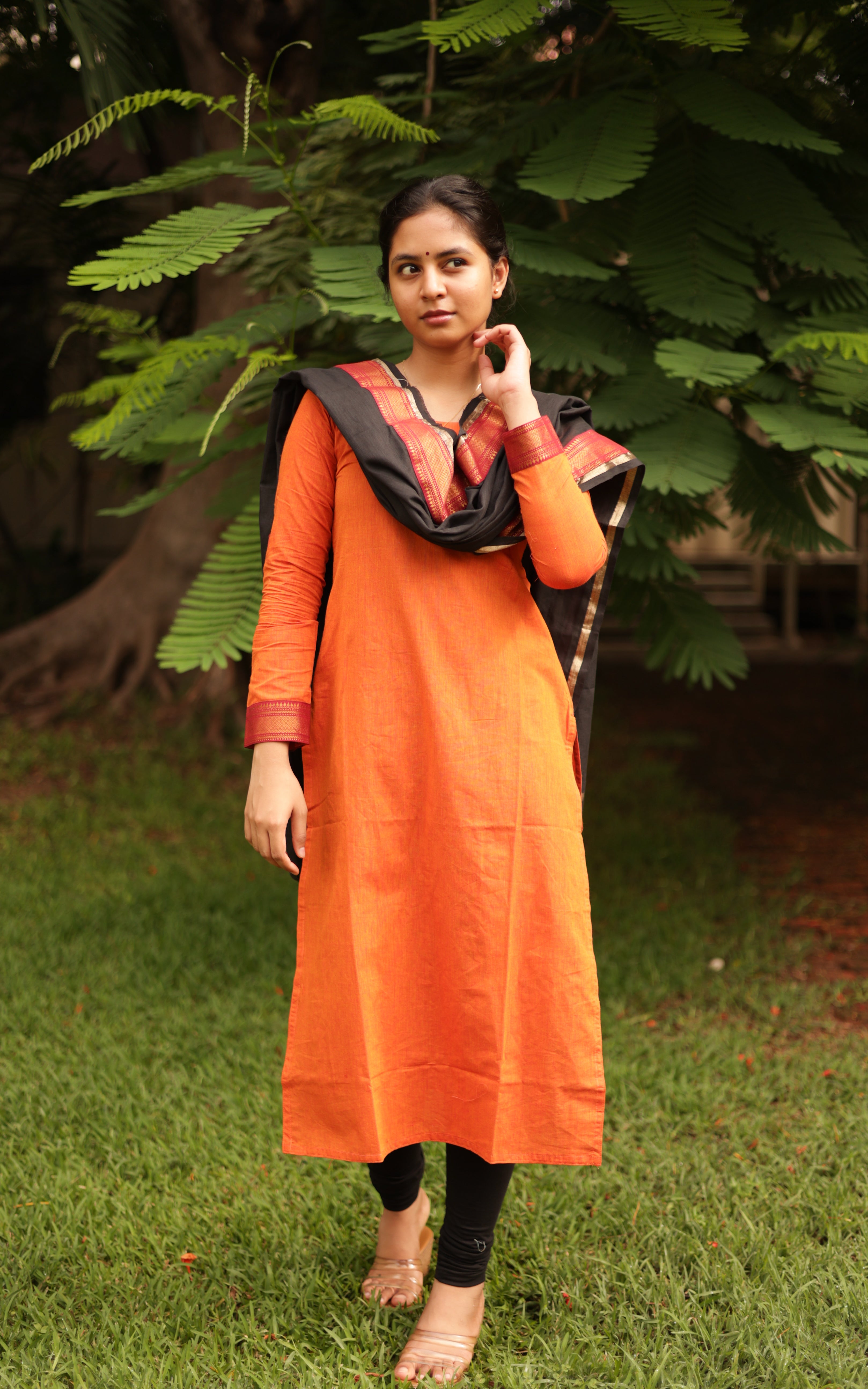 orange kurti matching leggings